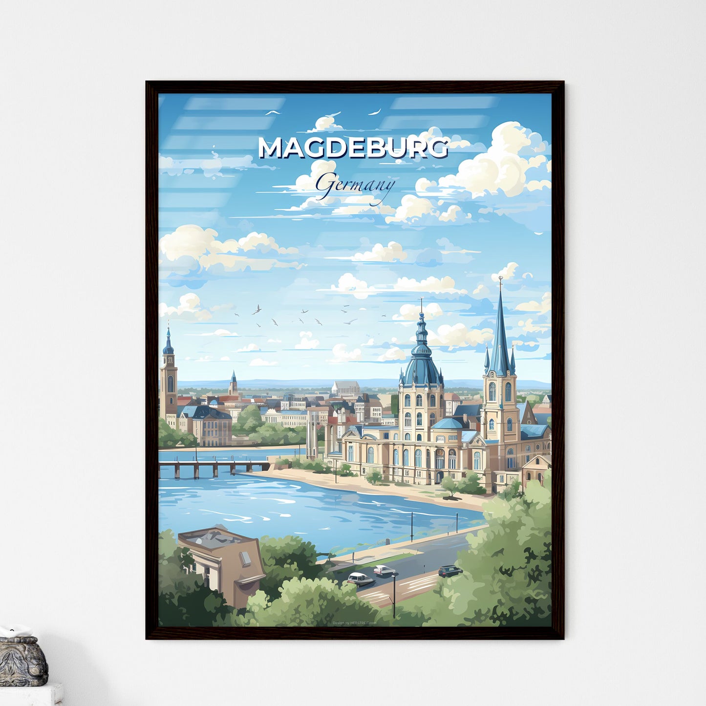 Magdeburg Germany Skyline - A City With A Bridge And Trees - Customizable Travel Gift Default Title