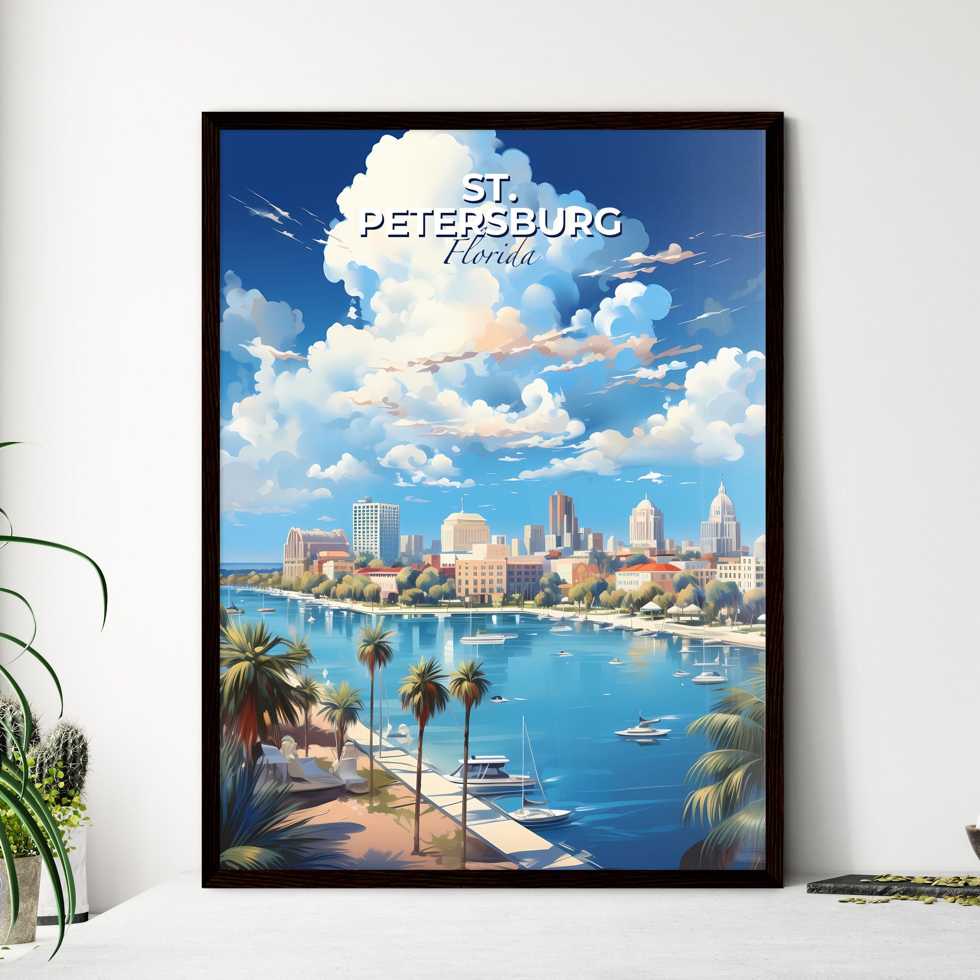 St Petersburg Florida Skyline - A Water Way  - Framed Art Print