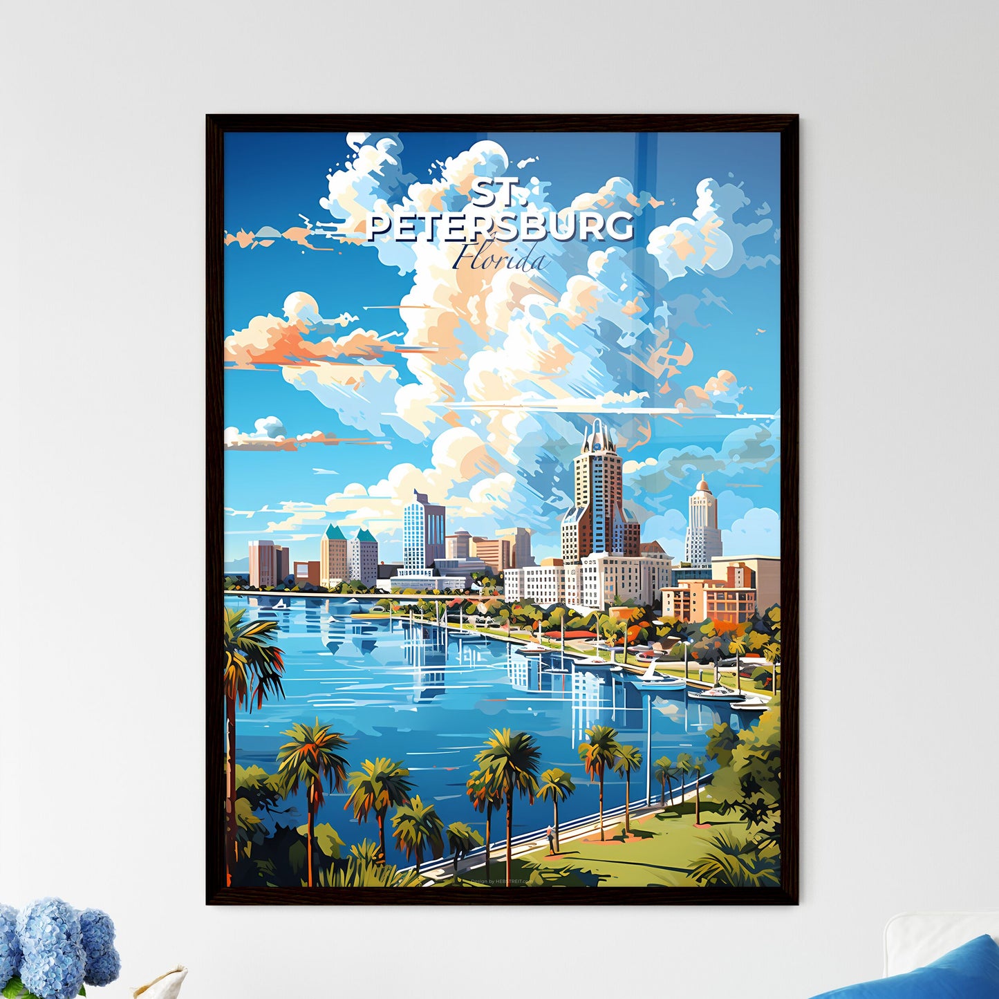 St Petersburg Florida Skyline - A Water Body With Palm Trees And Buildings - Customizable Travel Gift Default Title