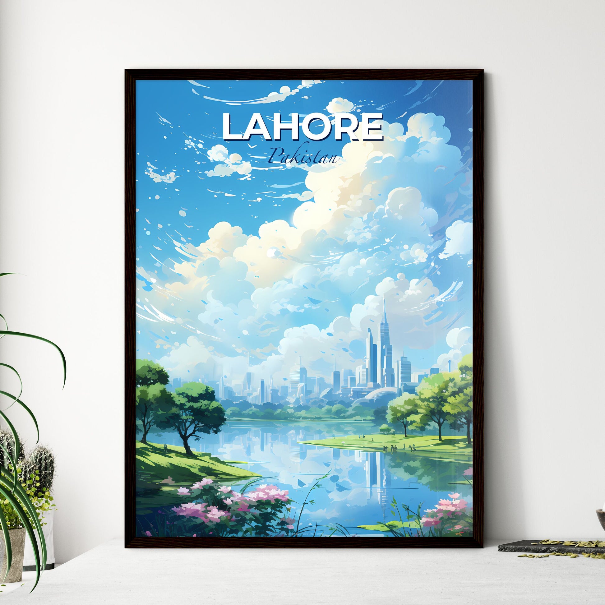Lahore Pakistan Skyline - A Landscape Of A City With Trees And A River - Customizable Travel Gift Default Title