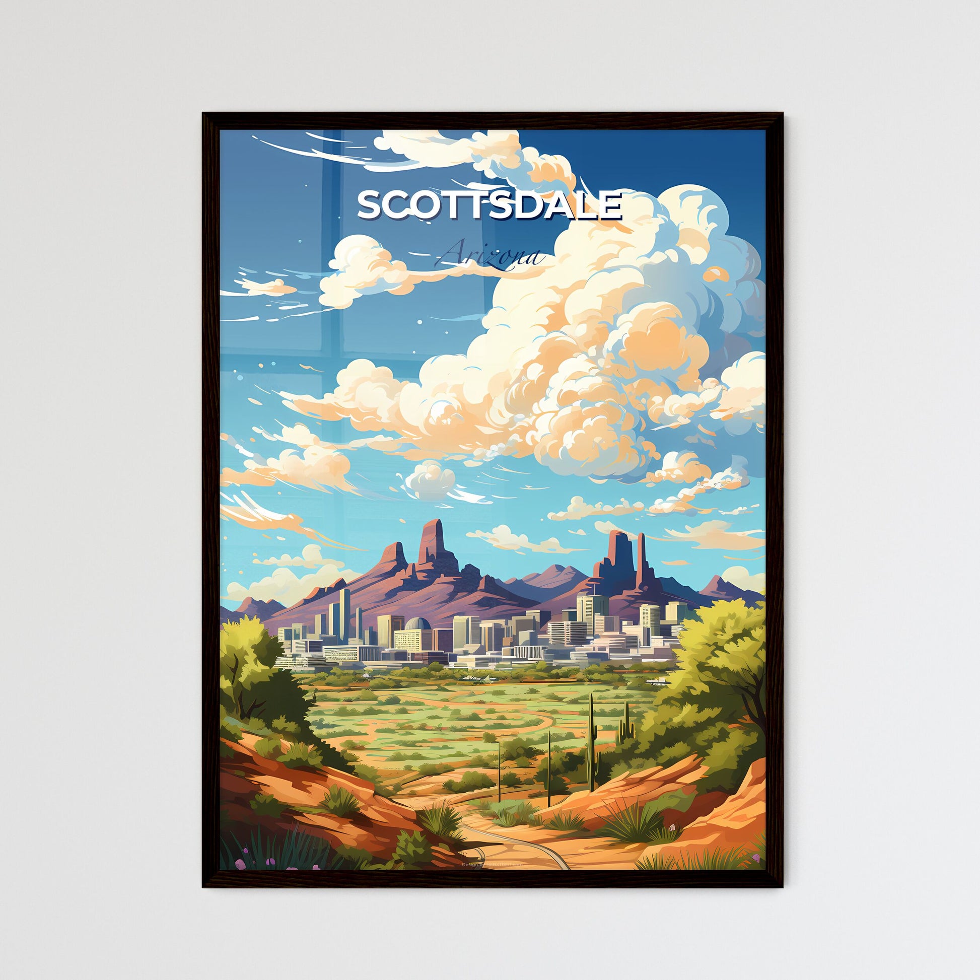 Scottsdale Arizona Skyline - A Landscape Of A City And Mountains - Customizable Travel Gift Default Title
