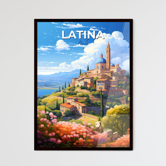 Latina Italy Skyline - A Painting Of A Town On A Hill With Trees And Flowers - Customizable Travel Gift Default Title