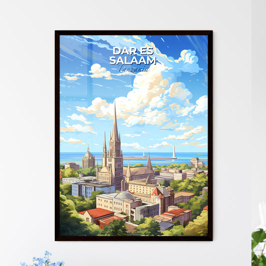 Dar es Salaam Tanzania Skyline - A City With A Tall Spire And Trees And A Body Of Water - Customizable Travel Gift Default Title