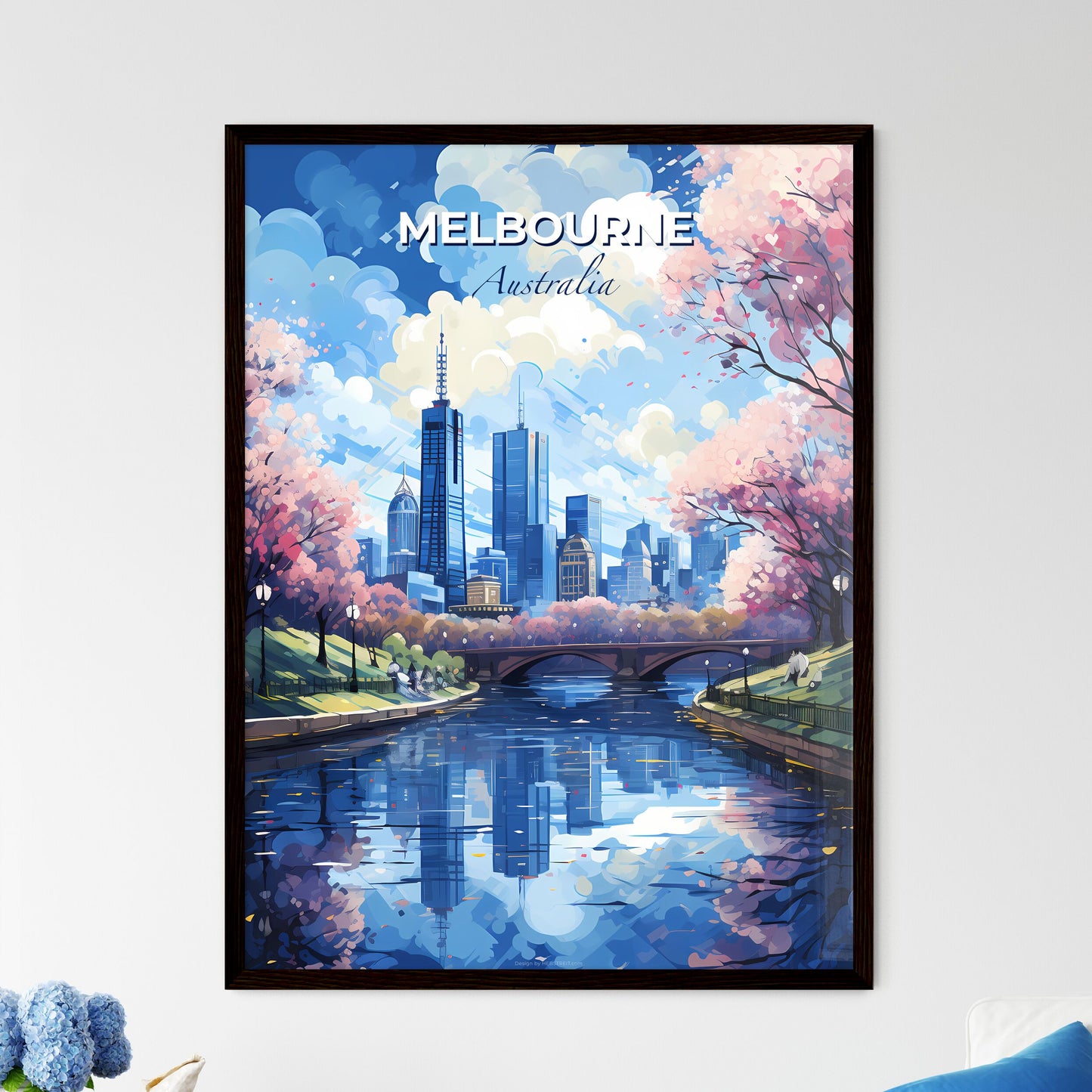 Melbourne Australia Skyline - A River With A Bridge And Trees In The Background - Customizable Travel Gift Default Title