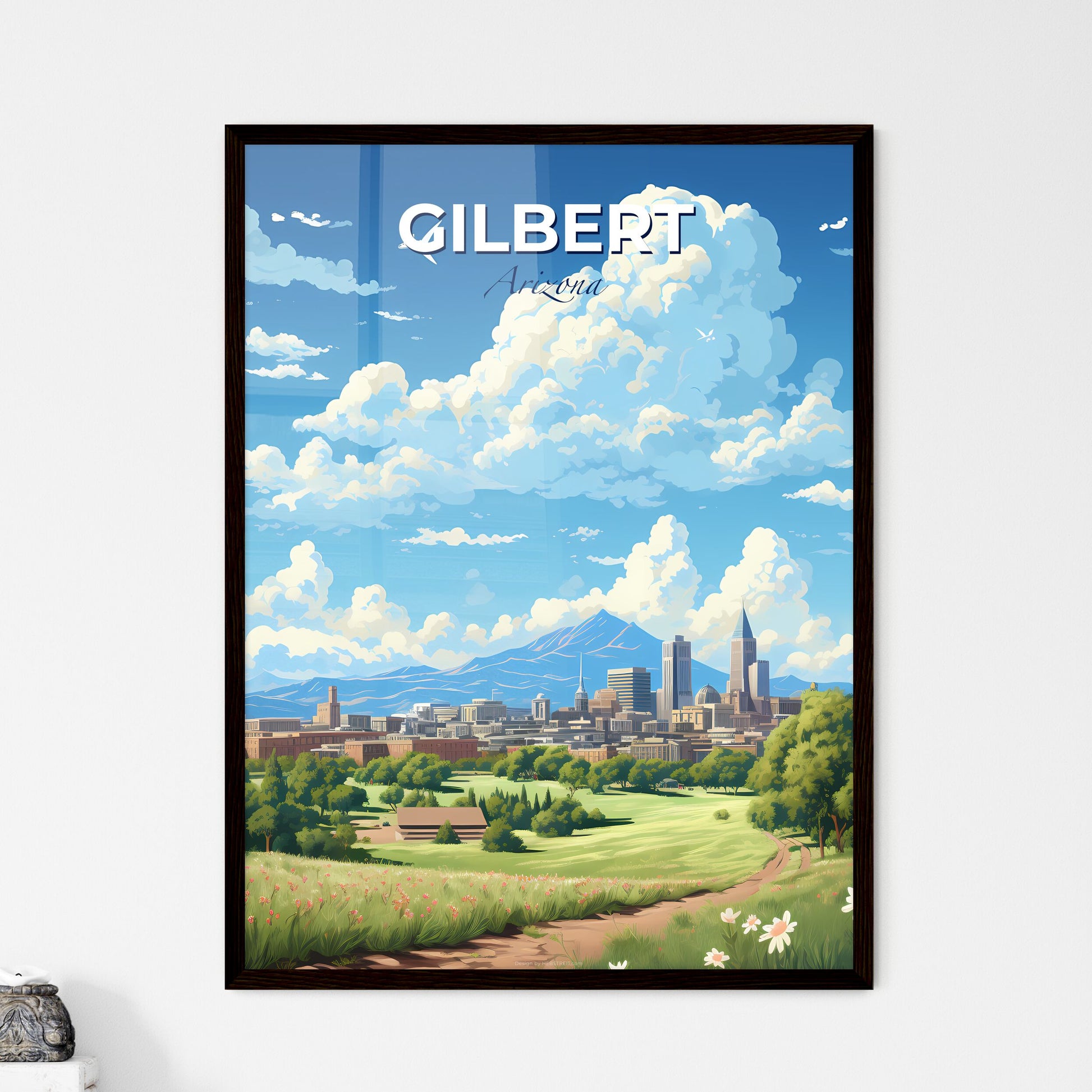 Gilbert Arizona Skyline - A Landscape Of A City With Trees And Mountains In The Background - Customizable Travel Gift Default Title