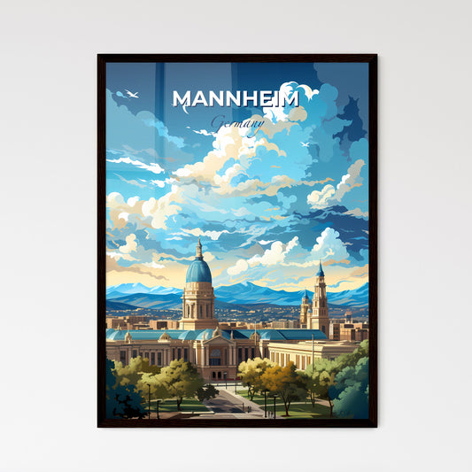 Mannheim Germany Skyline - A Large Building With A Blue Dome And Mountains In The Background - Customizable Travel Gift Default Title