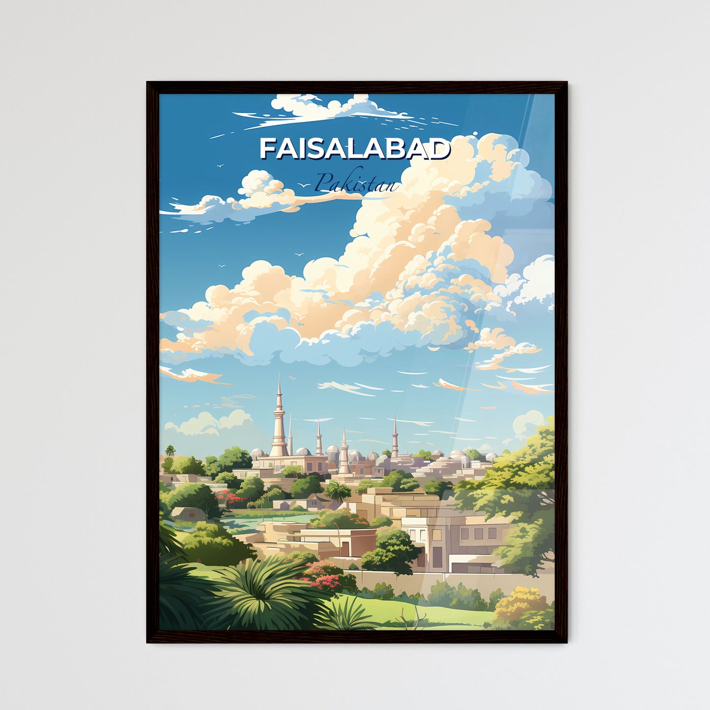 Faisalabad Pakistan Skyline - A Landscape Of A City With Towers And Trees - Customizable Travel Gift Default Title