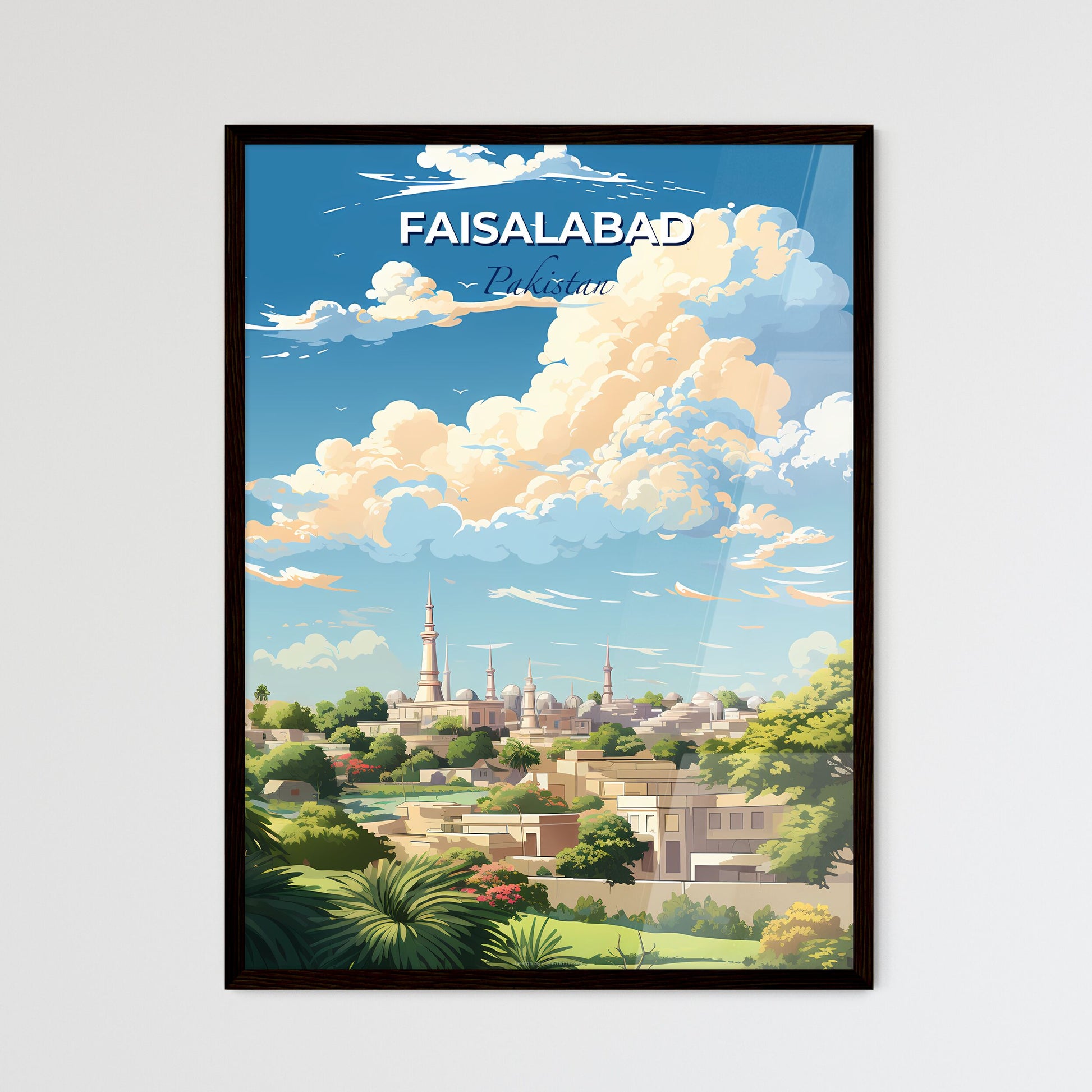 Faisalabad Pakistan Skyline - A Landscape Of A City With Towers And Trees - Customizable Travel Gift Default Title