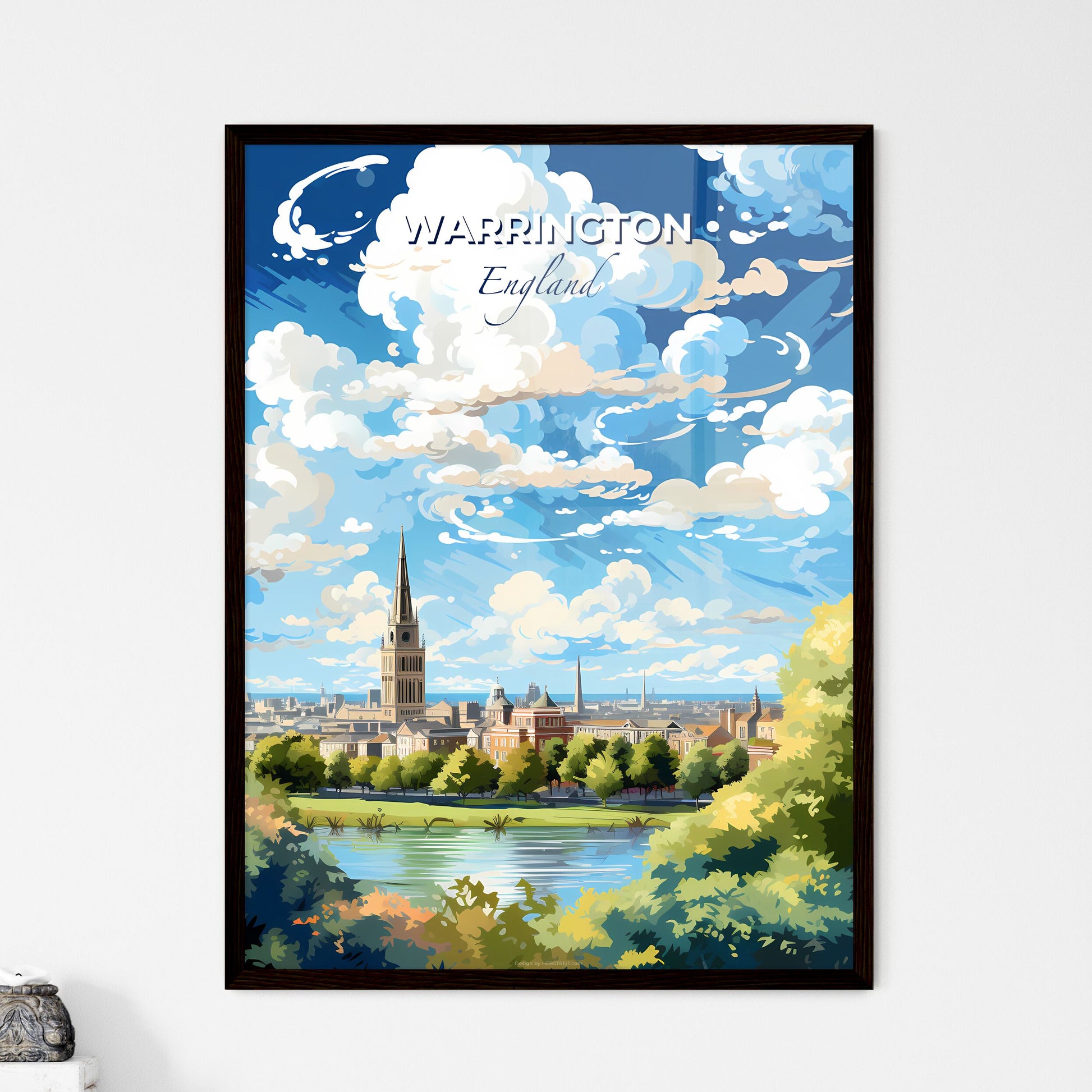 Warrington England Skyline - A Landscape Of A City With A Lake And Trees - Customizable Travel Gift Default Title