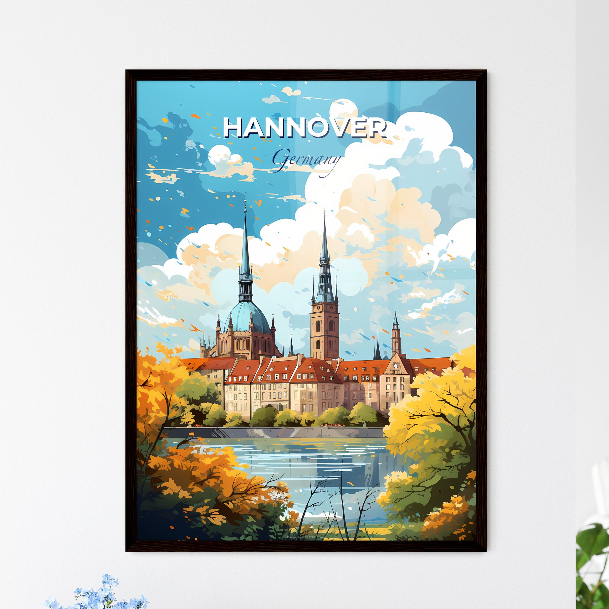 Hannover Germany Skyline - A Building With Towers And Trees By Water - Customizable Travel Gift Default Title