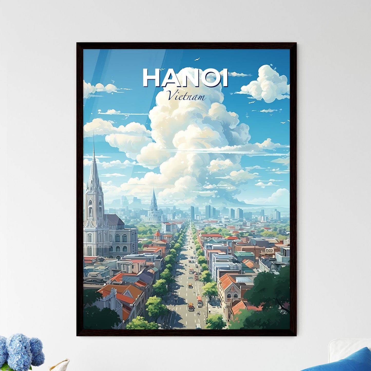 Hanoi Vietnam Skyline - A City With A Road And A Church - Customizable Travel Gift Default Title