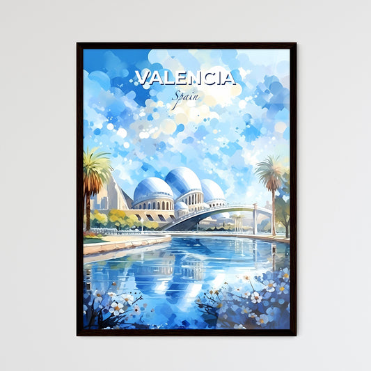 Valencia Spain Skyline - A Water And A Bridge With A Bridge And A Building With Domes - Customizable Travel Gift Default Title