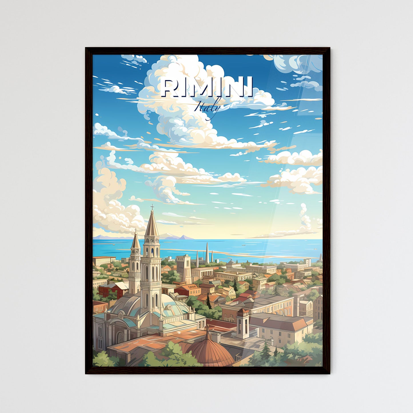 Rimini Italy Skyline - A City With A Church And A Body Of Water - Customizable Travel Gift Default Title