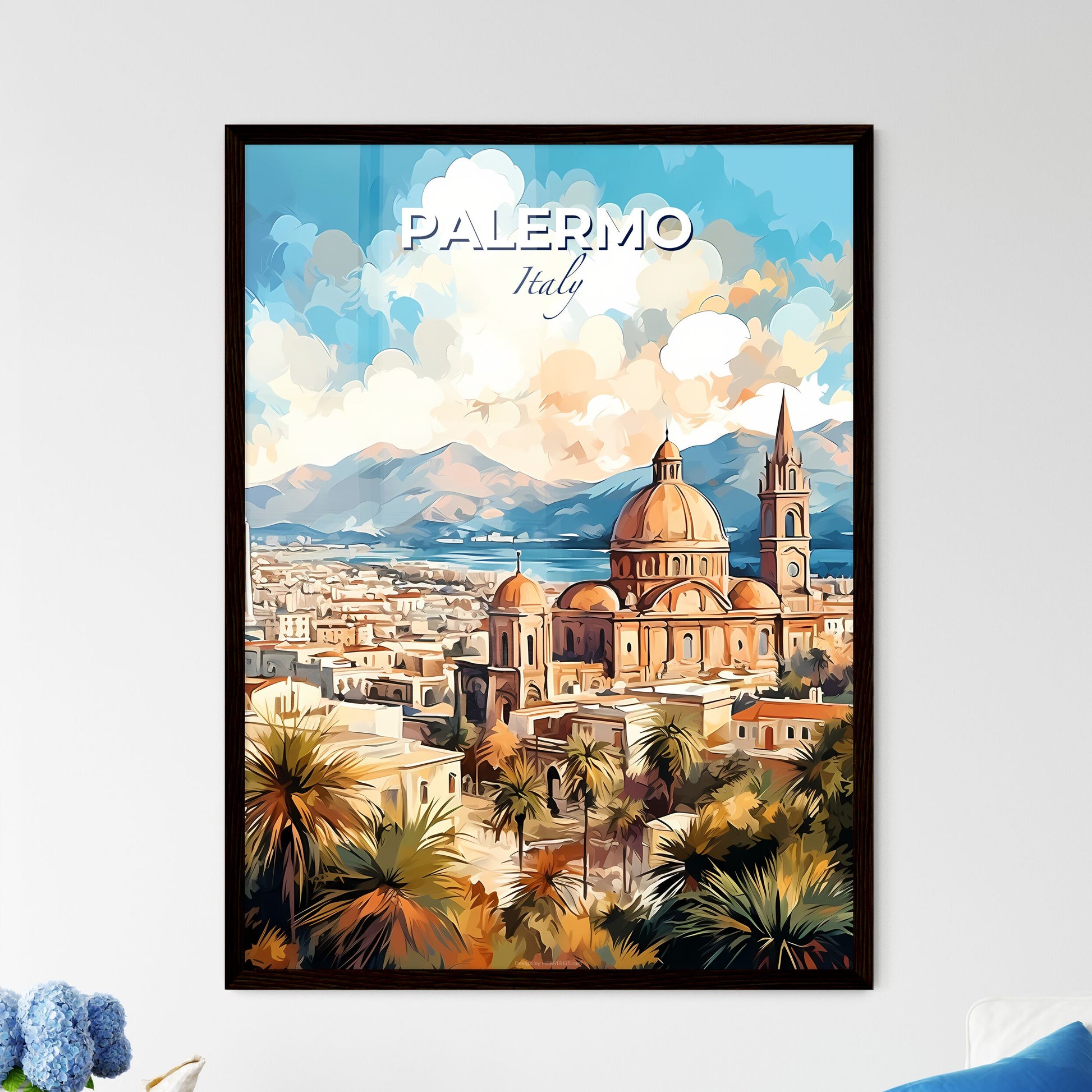 Palermo Italy Skyline - A Building With A Dome And A City In The Background - Customizable Travel Gift Default Title