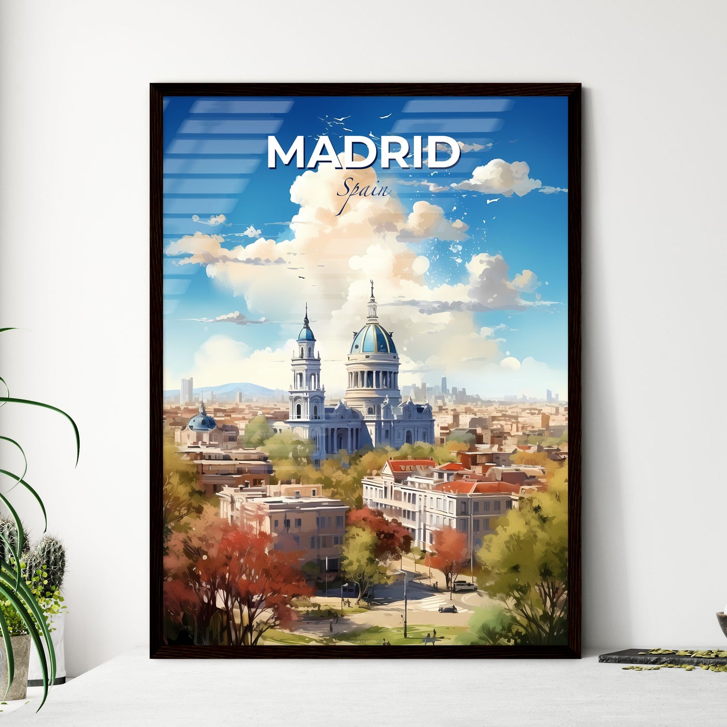 Madrid Spain Skyline - A Large Building With A Dome Roof And A Blue Sky With Clouds - Customizable Travel Gift Default Title