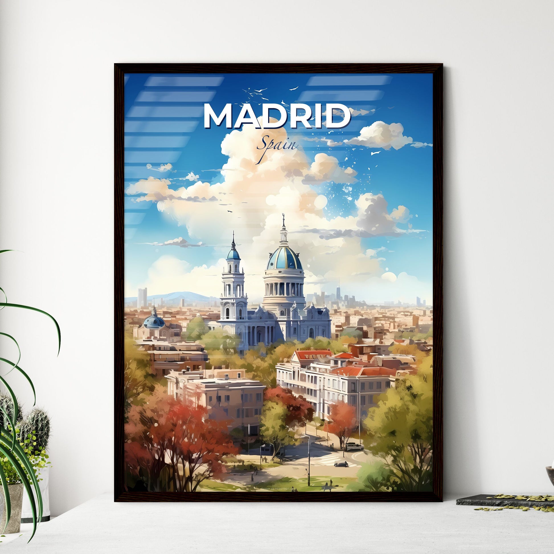 Madrid Spain Skyline - A Large Building With A Dome Roof And A Blue Sky With Clouds - Customizable Travel Gift Default Title