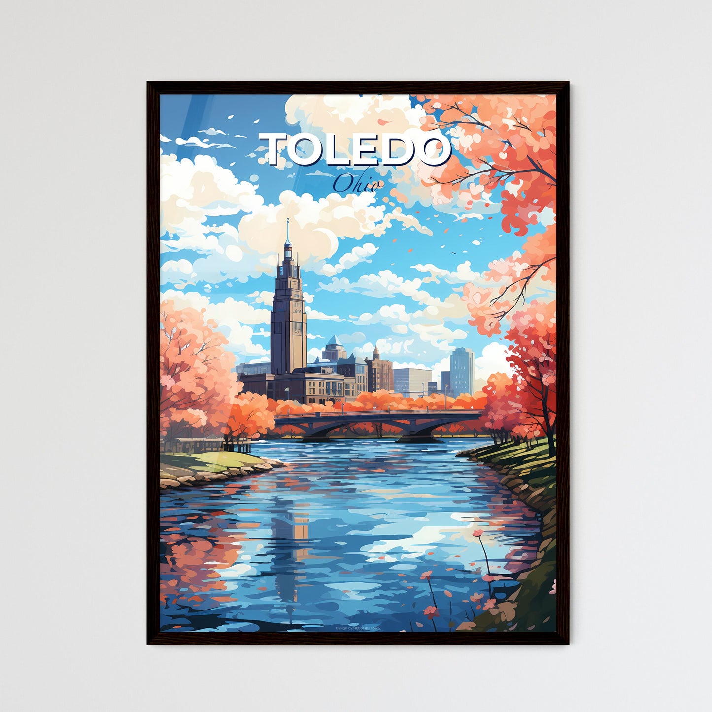 Toledo Ohio Skyline - A River With A Bridge And Trees And A City In The Background - Customizable Travel Gift Default Title
