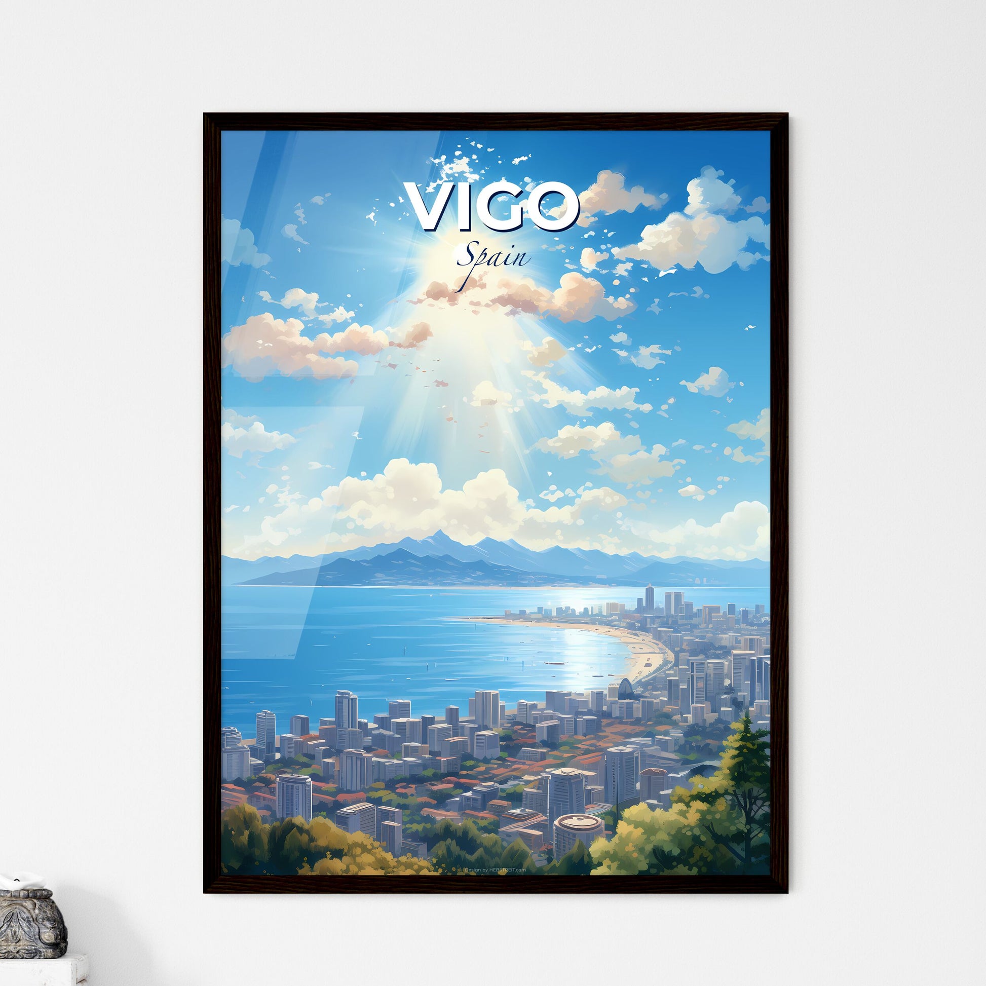 Vigo Spain Skyline - A Cityscape With A Beach And Mountains In The Background - Customizable Travel Gift Default Title