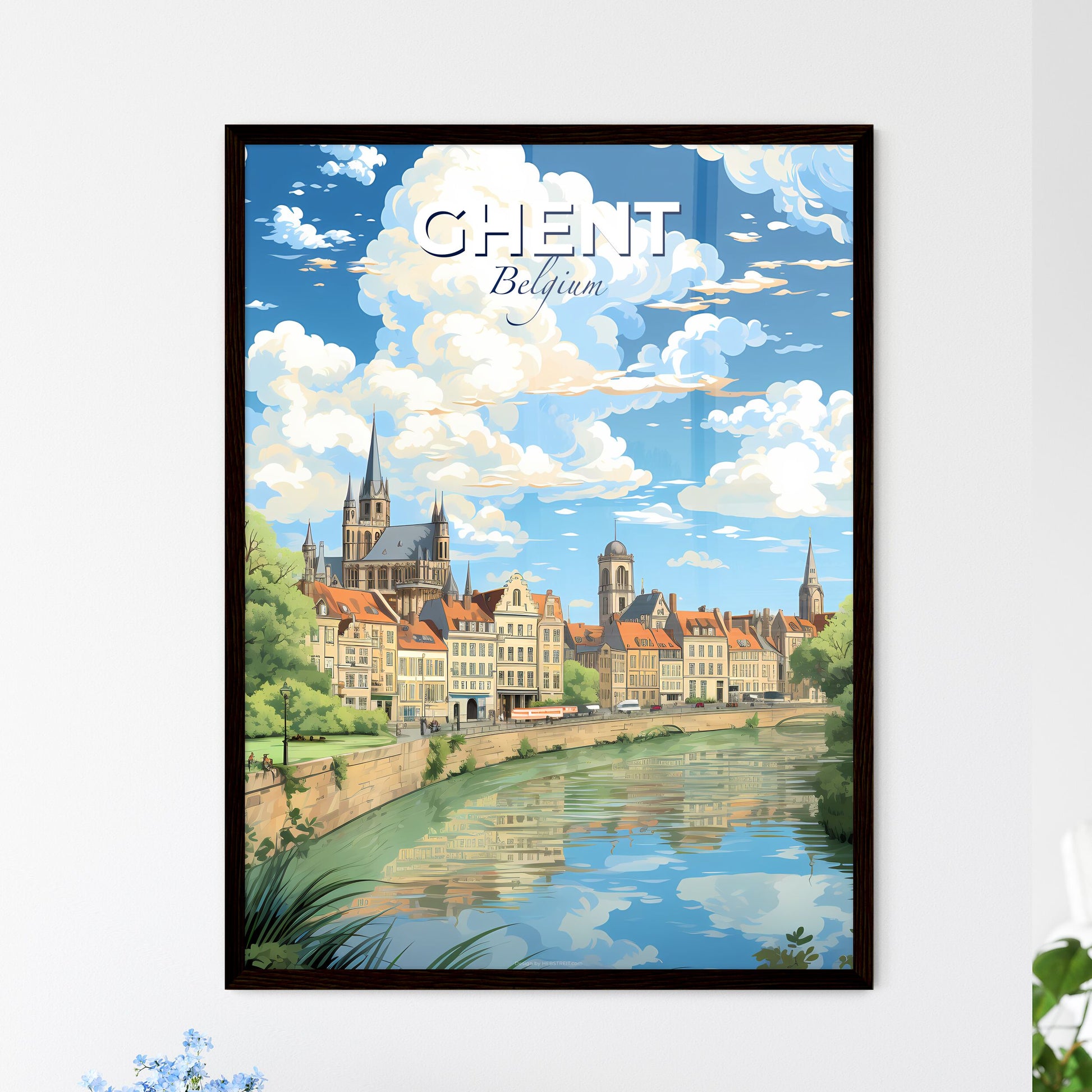 Ghent Belgium Skyline - A River With Trees And Buildings - Customizable Travel Gift Default Title