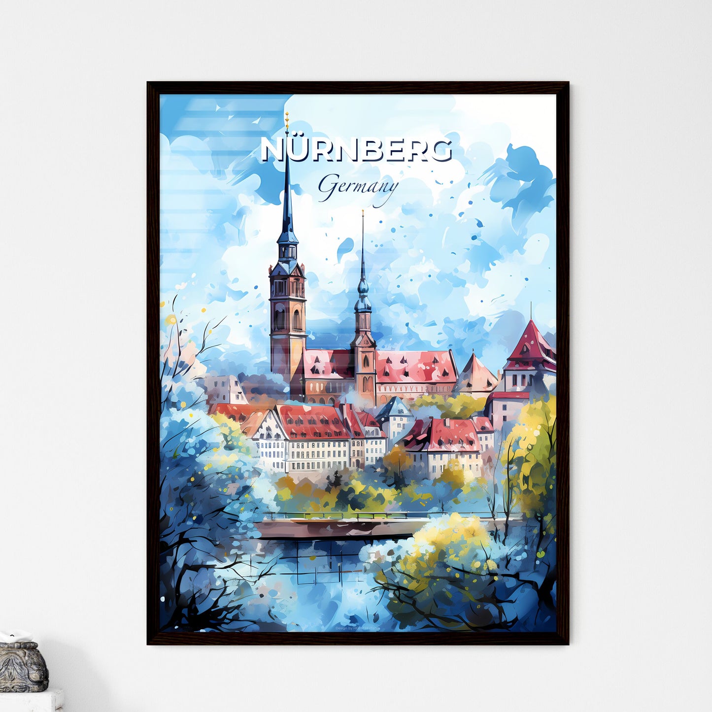 Nurnberg Germany Skyline - A Painting Of A Town With A Tower And Trees - Customizable Travel Gift Default Title