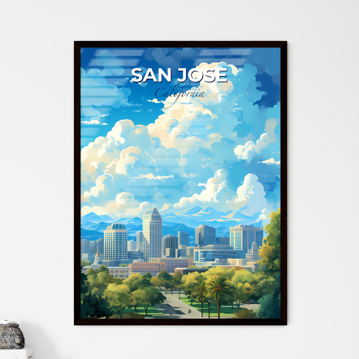 San Jose California Skyline - A Cityscape With Trees And Mountains In The Background - Customizable Travel Gift Default Title