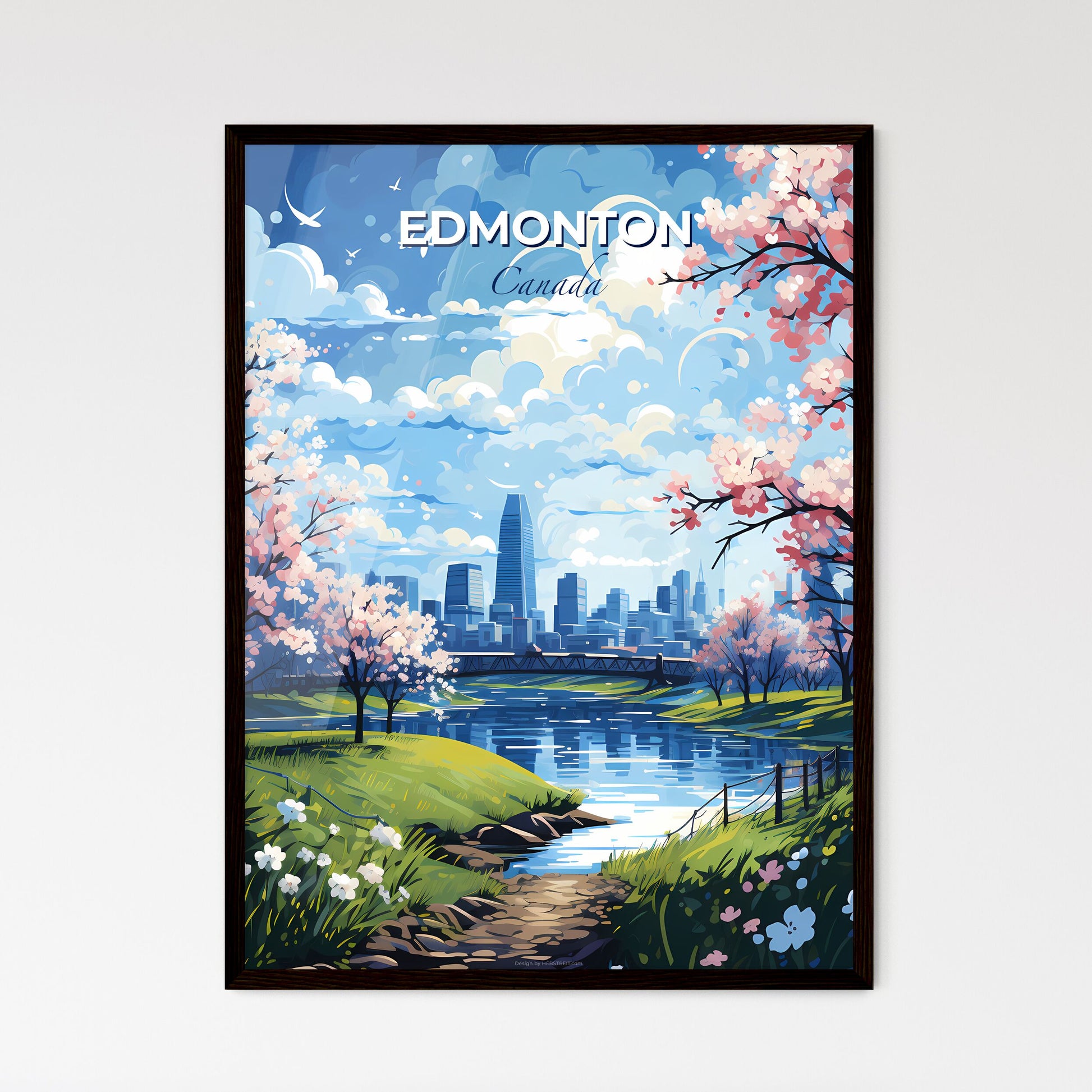 Edmonton Canada Skyline - A River With A Bridge And Trees In The Foreground - Customizable Travel Gift Default Title