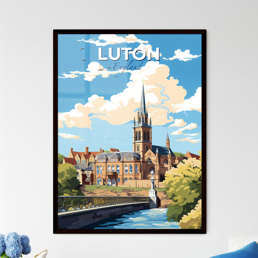 Luton England Skyline - A Church With A Bridge And Trees - Customizable Travel Gift Default Title
