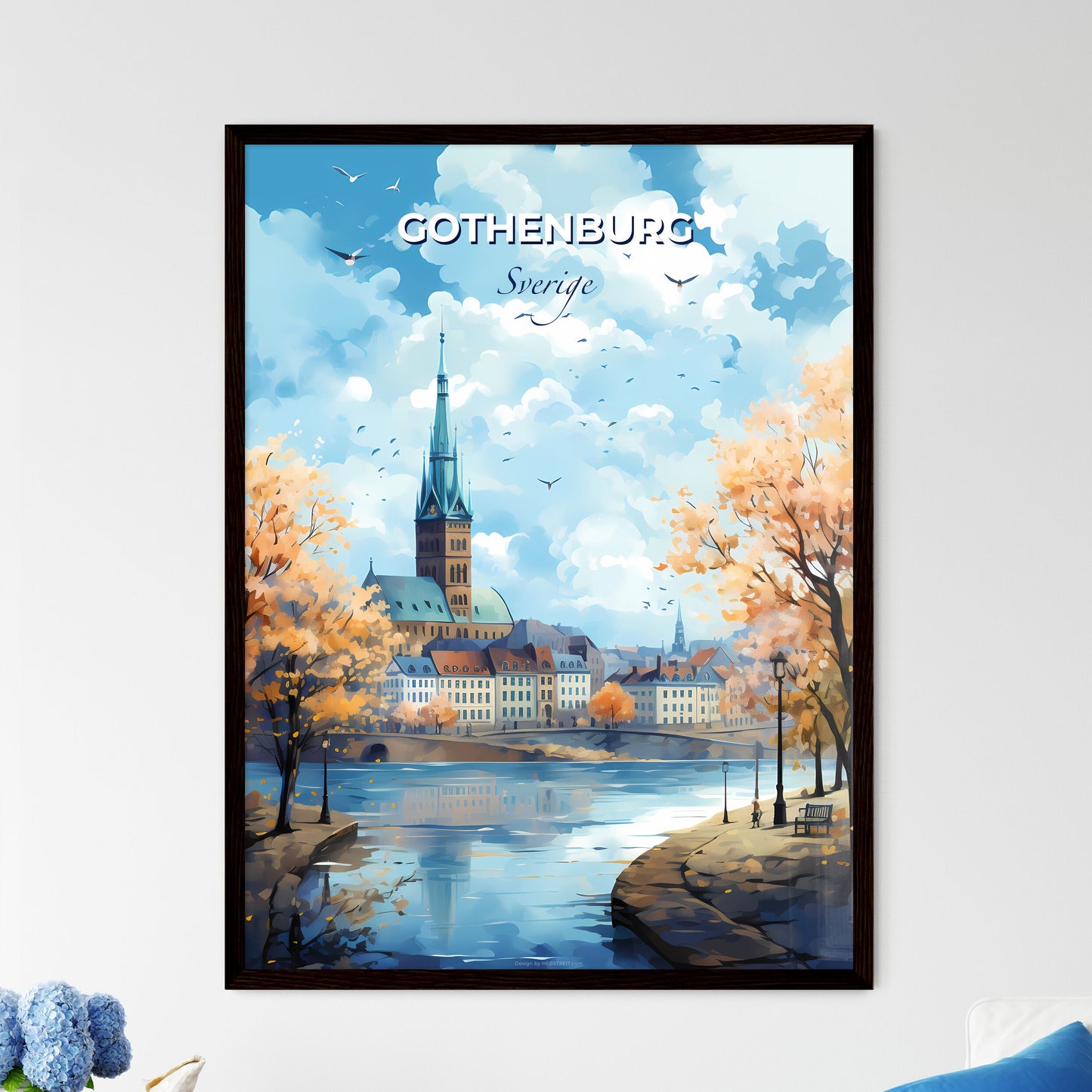 Gothenburg Sverige Skyline - A Painting Of A City With A River And Trees - Customizable Travel Gift Default Title