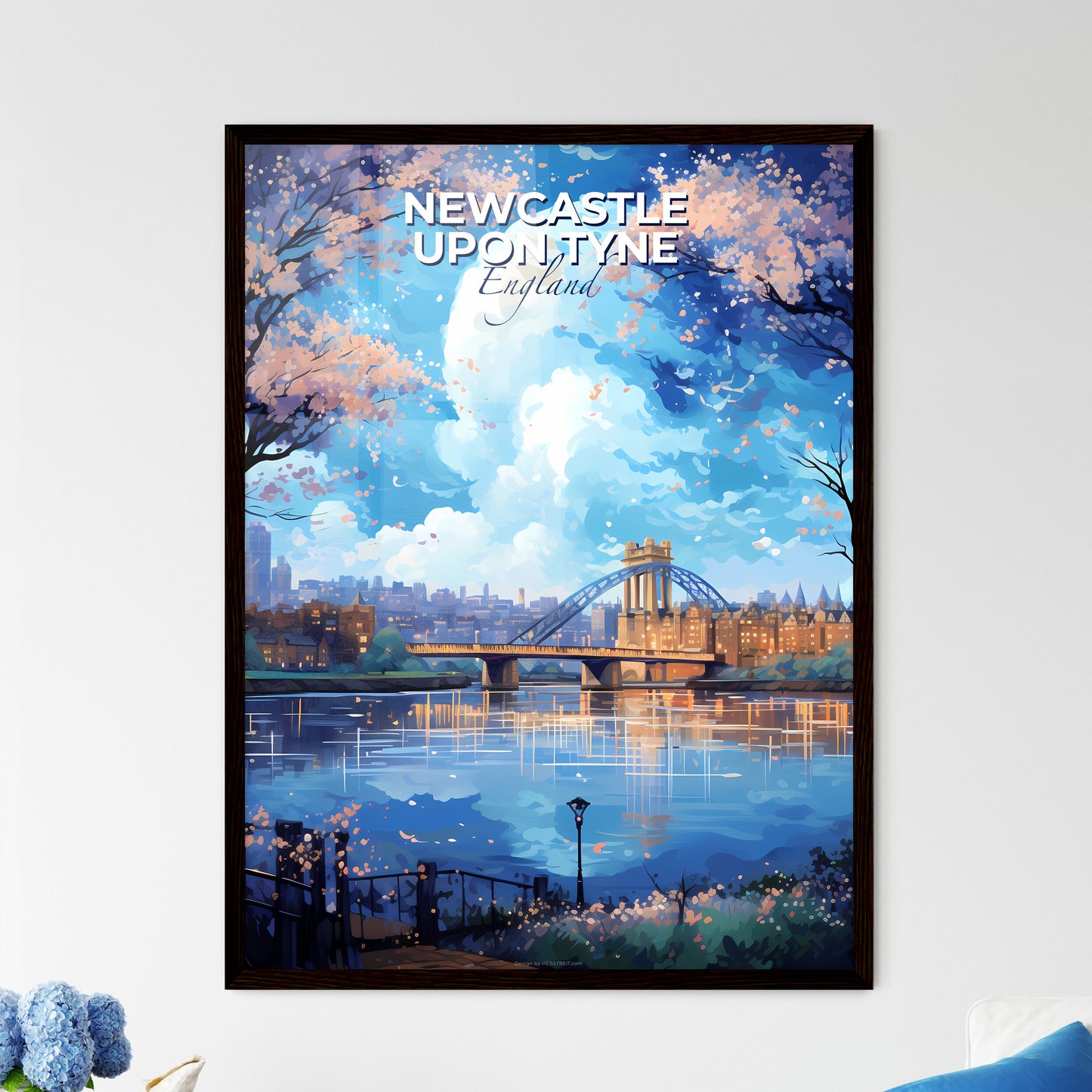 Newcastle upon Tyne England Skyline - A Bridge Over A River With Trees And A City In The Background - Customizable Travel Gift Default Title
