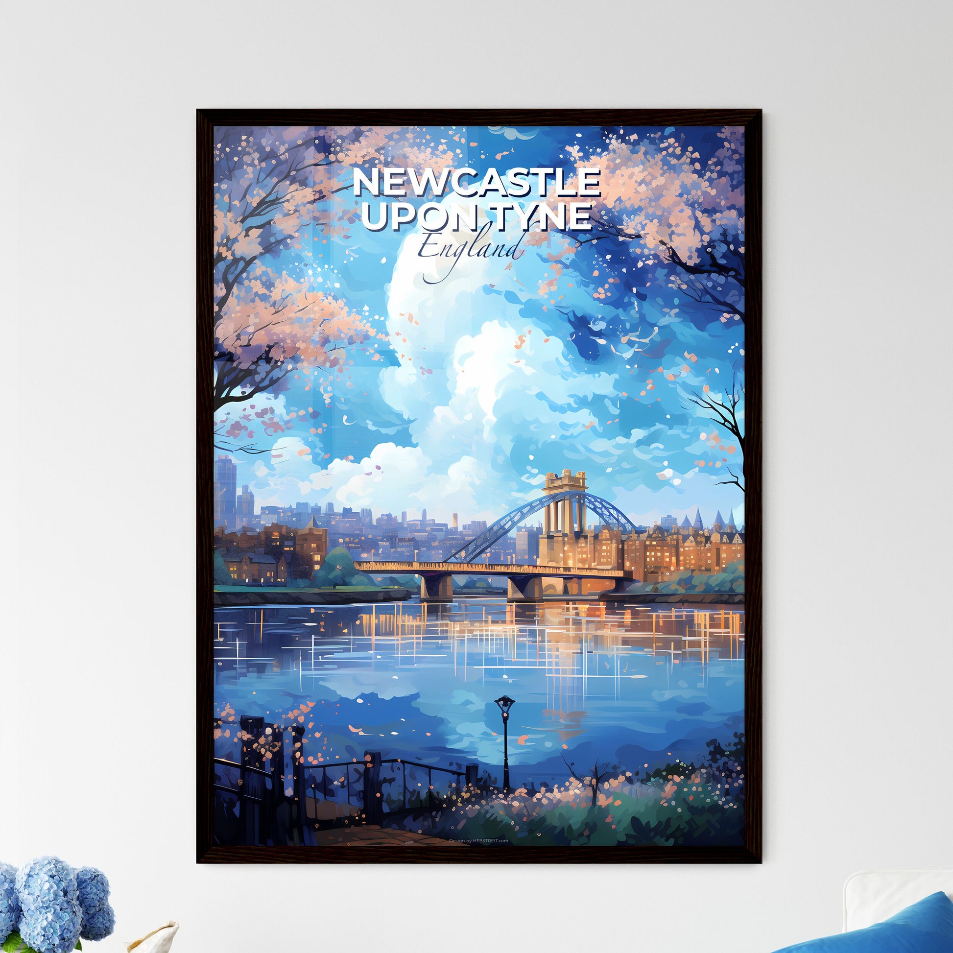 Newcastle upon Tyne England Skyline - A Bridge Over A River With Trees And A City In The Background - Customizable Travel Gift Default Title