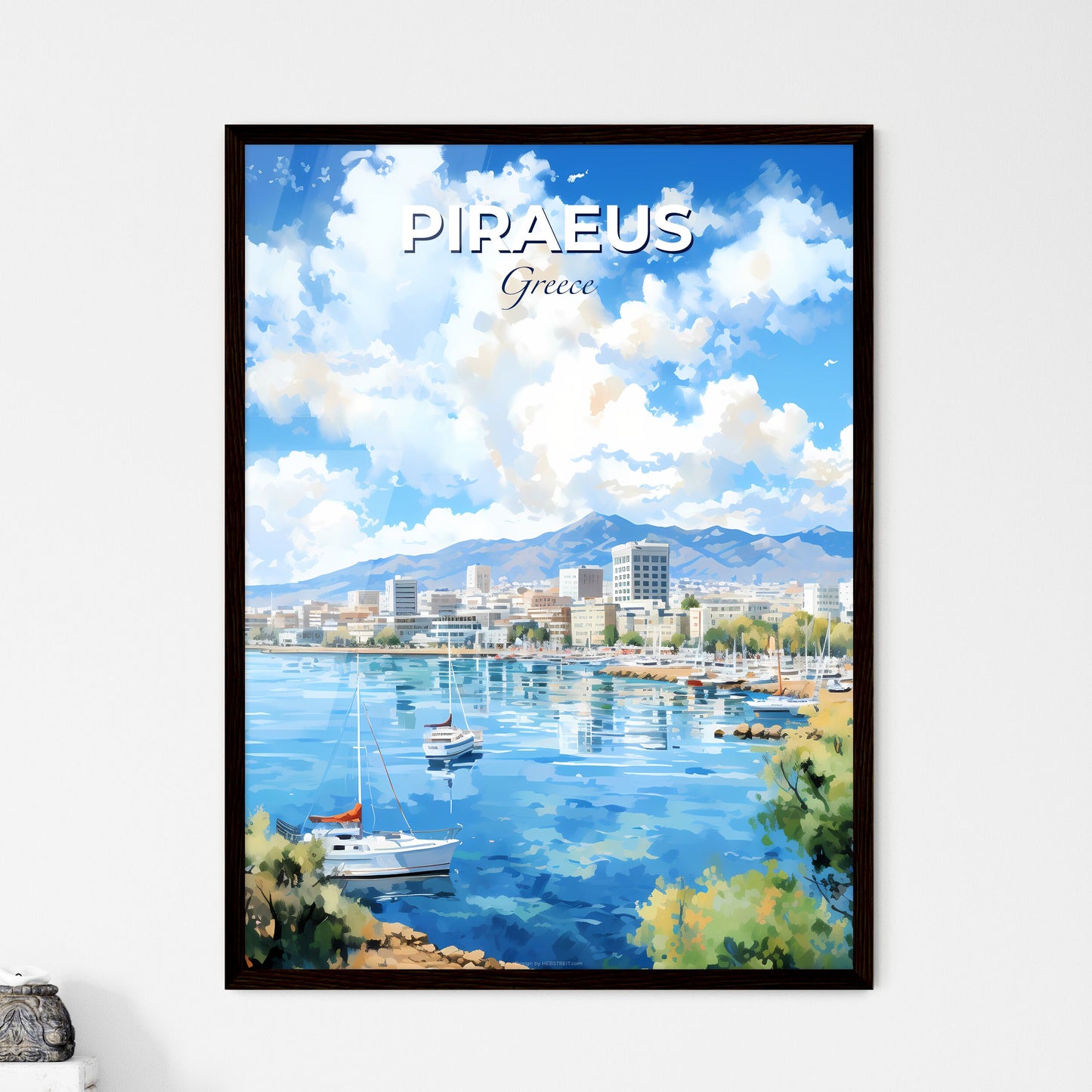 Piraeus Greece Skyline - A Water With Boats And Buildings In The Background - Customizable Travel Gift Default Title
