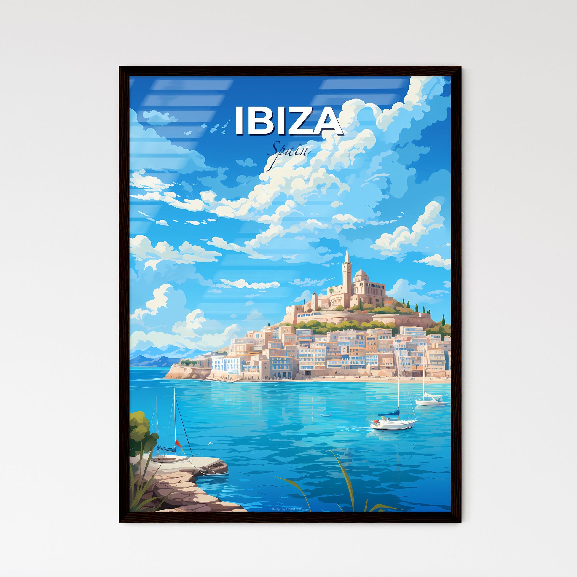 Ibiza Spain Skyline - A City On A Hill With Boats On The Water - Customizable Travel Gift Default Title