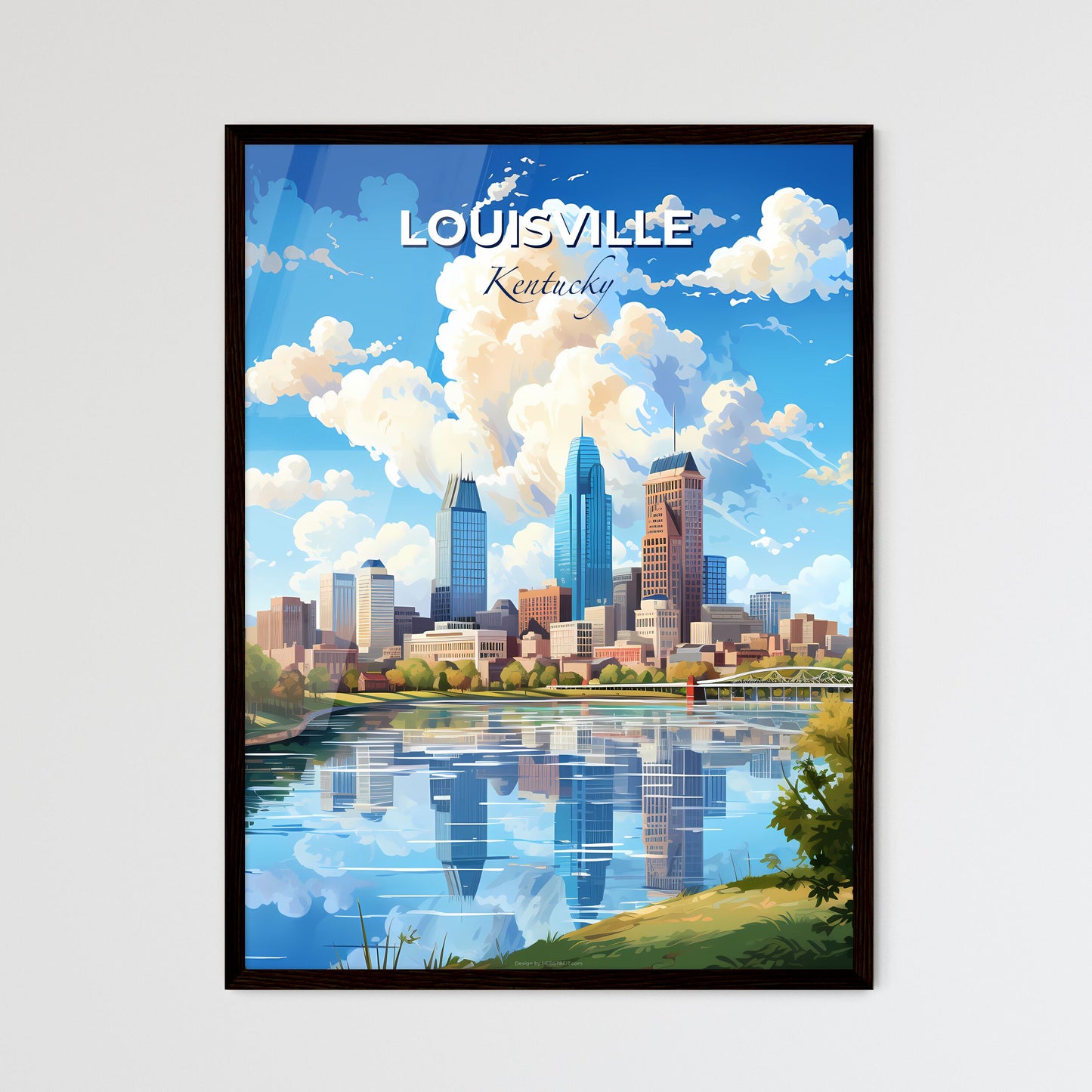Louisville Kentucky Skyline - A Cityscape With A Bridge Over A Lake - Customizable Travel Gift Default Title
