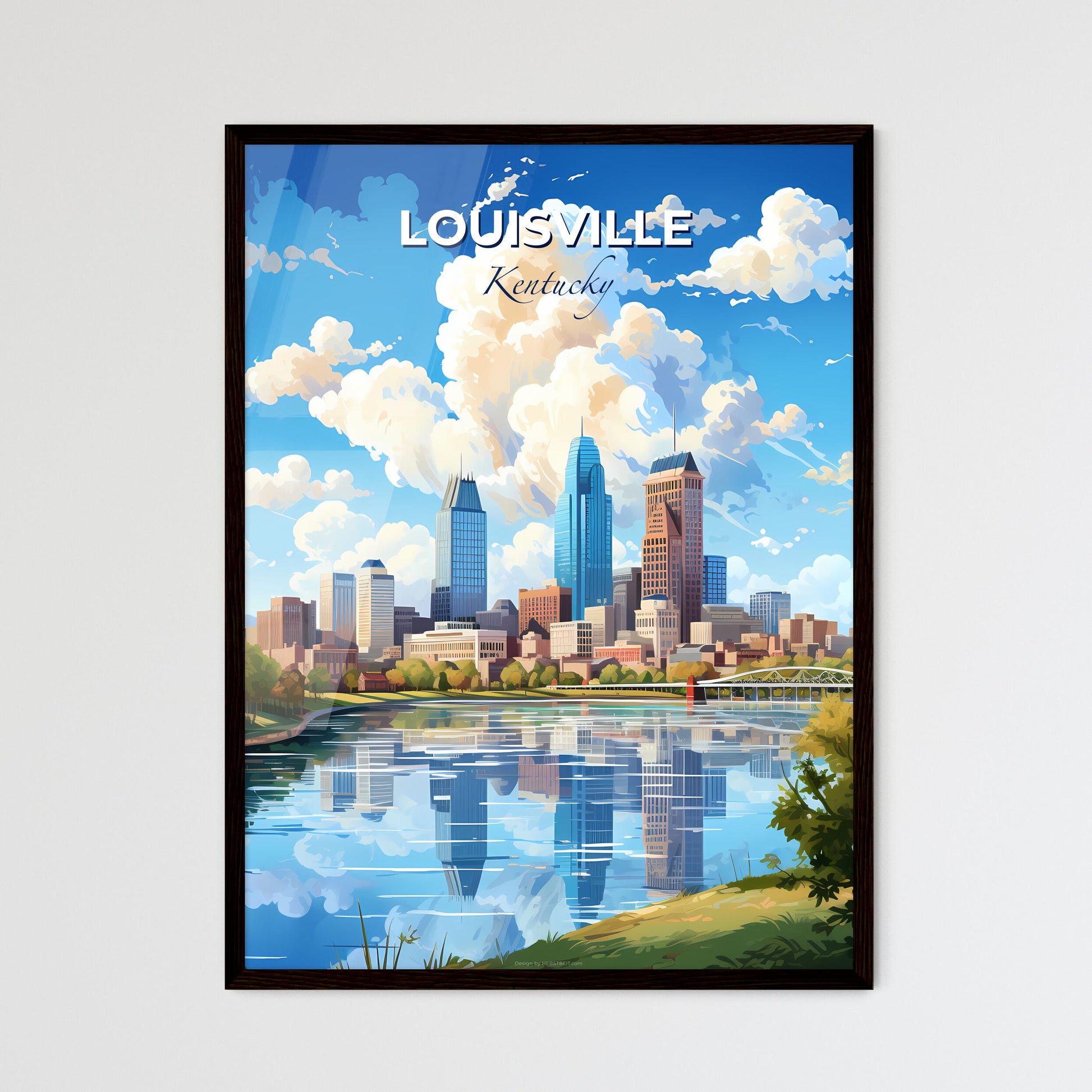 Louisville Kentucky Skyline - A Cityscape With A Bridge Over A Lake - Customizable Travel Gift Default Title