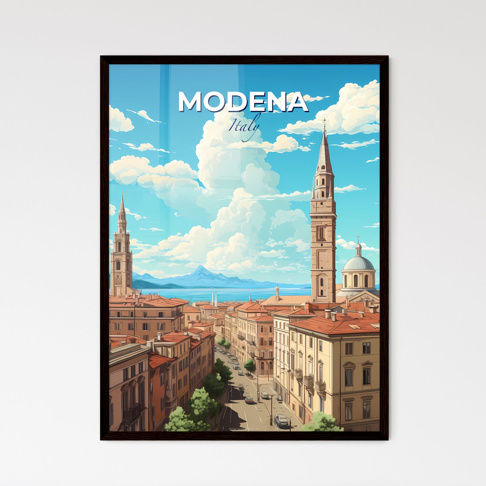 Modena Italy Skyline - A City With A Tall Tower And A Street With Buildings And A Body Of Water - Customizable Travel Gift Default Title