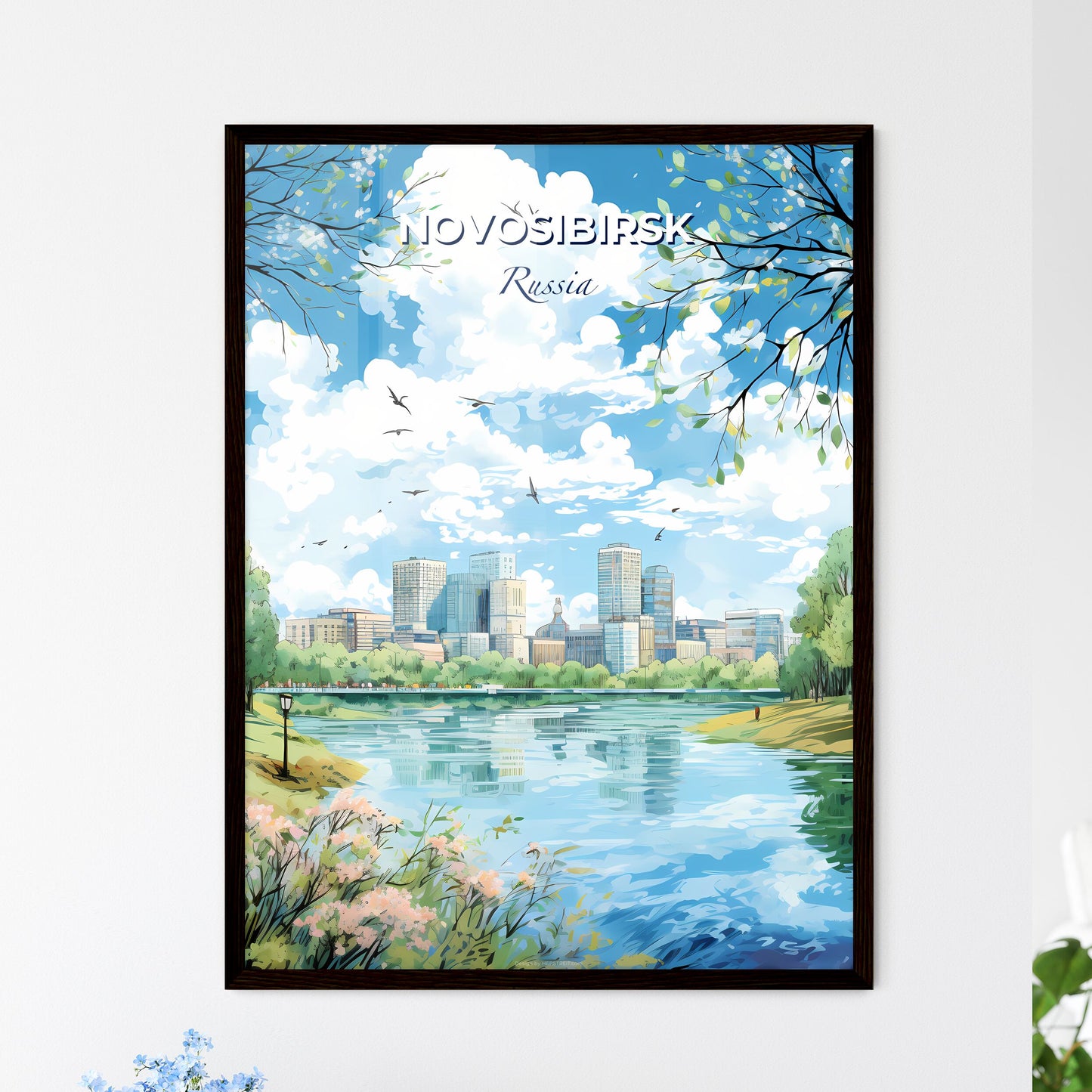 Novosibirsk Russia Skyline - A Water Body With Trees And A City In The Background - Customizable Travel Gift Default Title