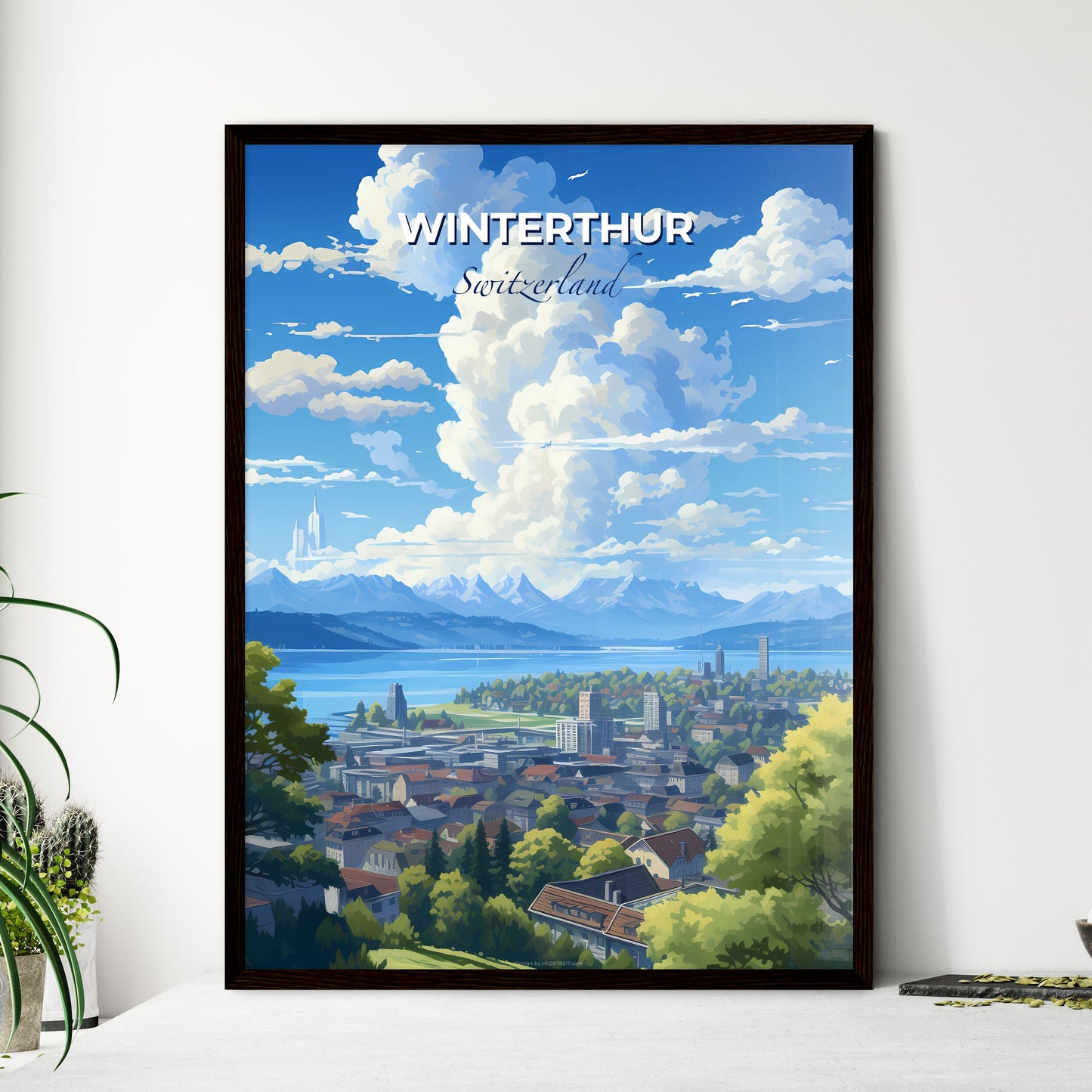 Winterthur Switzerland Skyline - A Landscape Of A City And A Lake - Customizable Travel Gift Default Title