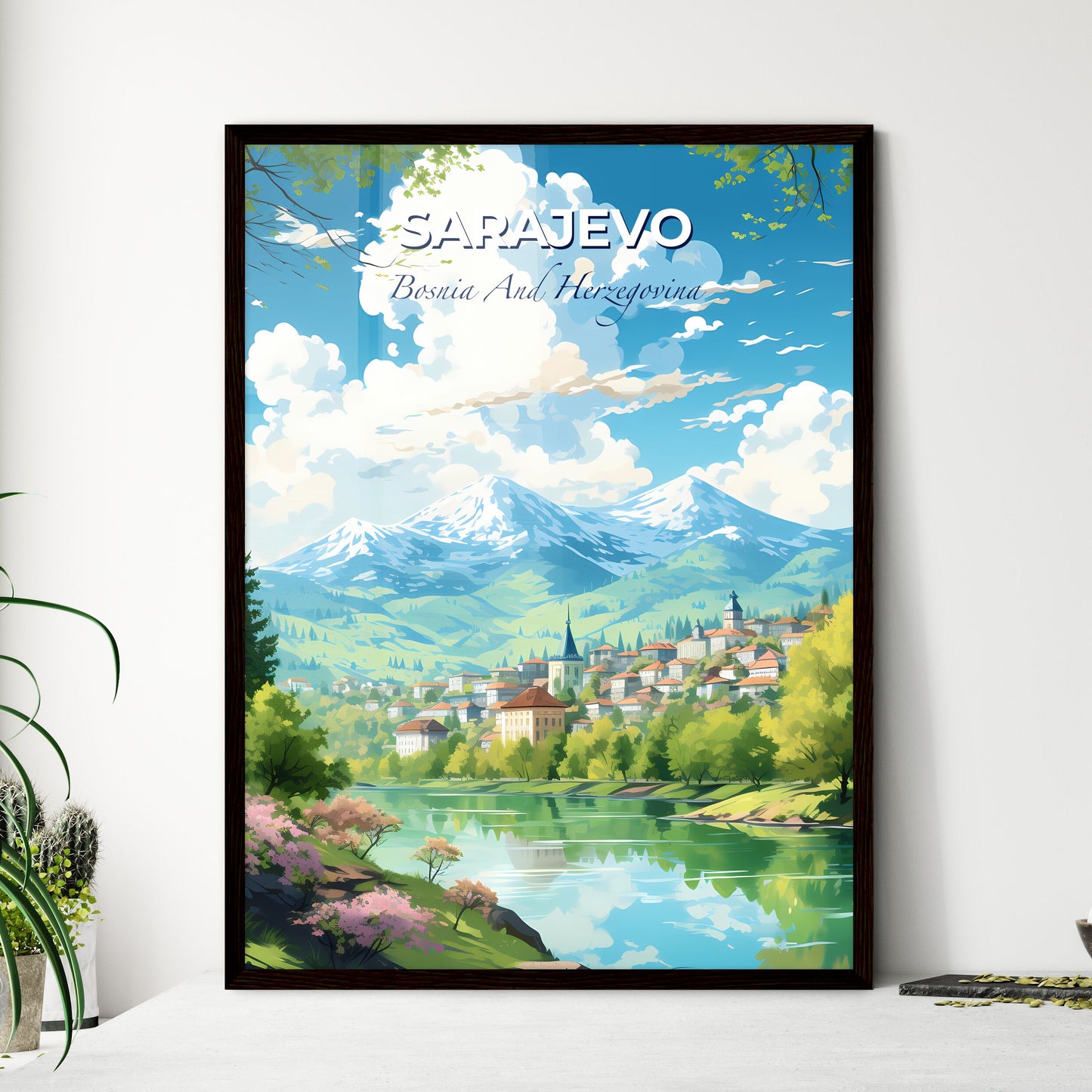 Sarajevo Bosnia And Herzegovina Skyline - A Landscape Of A Town By A River - Customizable Travel Gift Default Title