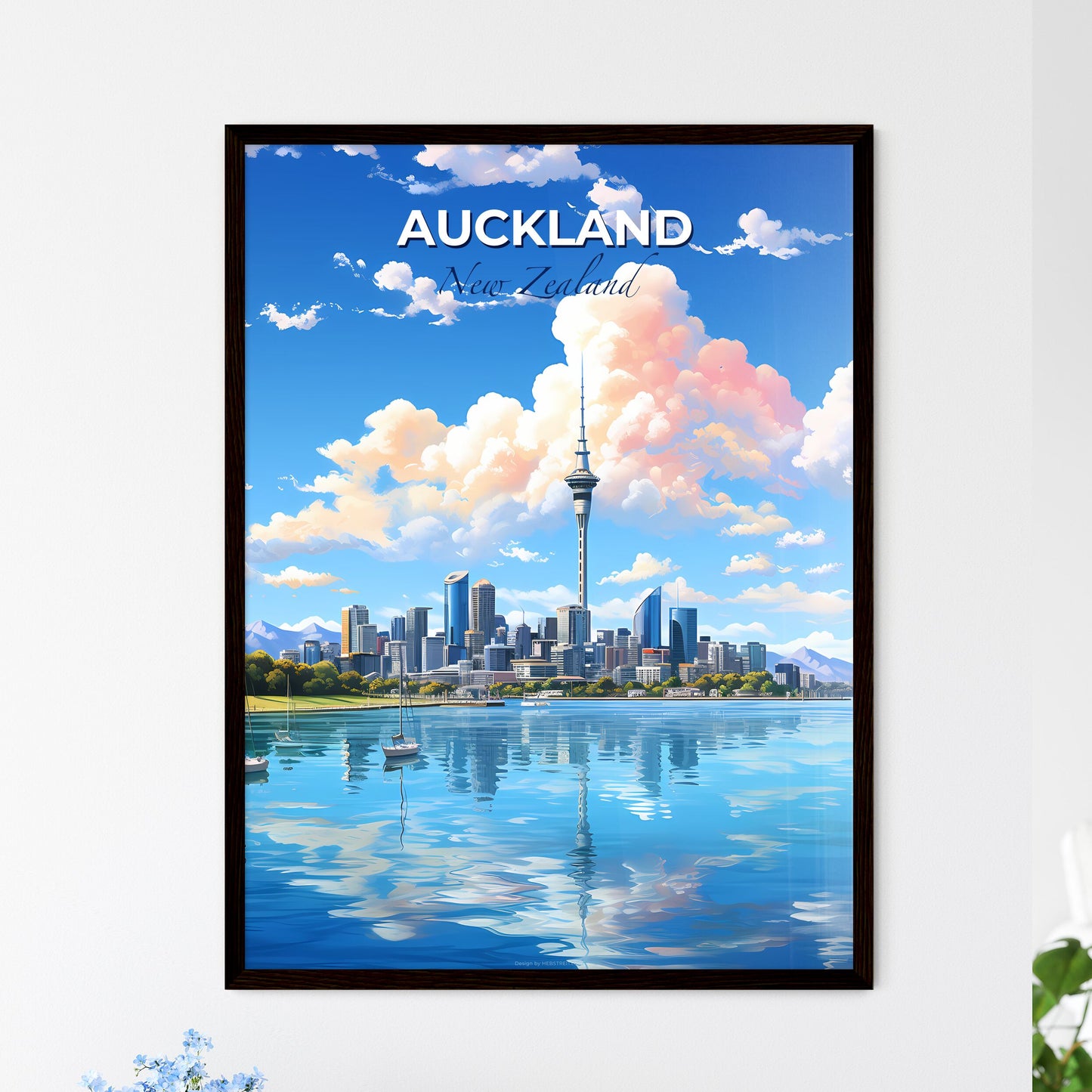 Auckland New Zealand Skyline - A City Skyline With Boats On Water And Mountains In The Background - Customizable Travel Gift Default Title