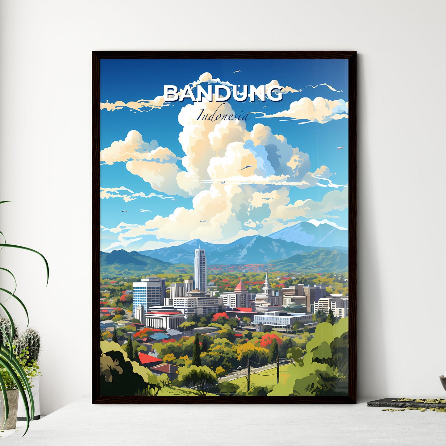 Bandung Indonesia Skyline - A City With Trees And Mountains In The Background - Customizable Travel Gift Default Title