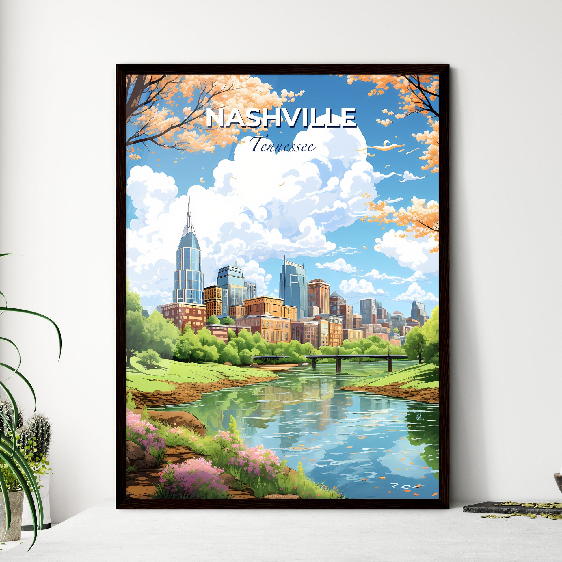 Nashville Tennessee Skyline - A River With Trees And A City In The Background - Customizable Travel Gift Default Title