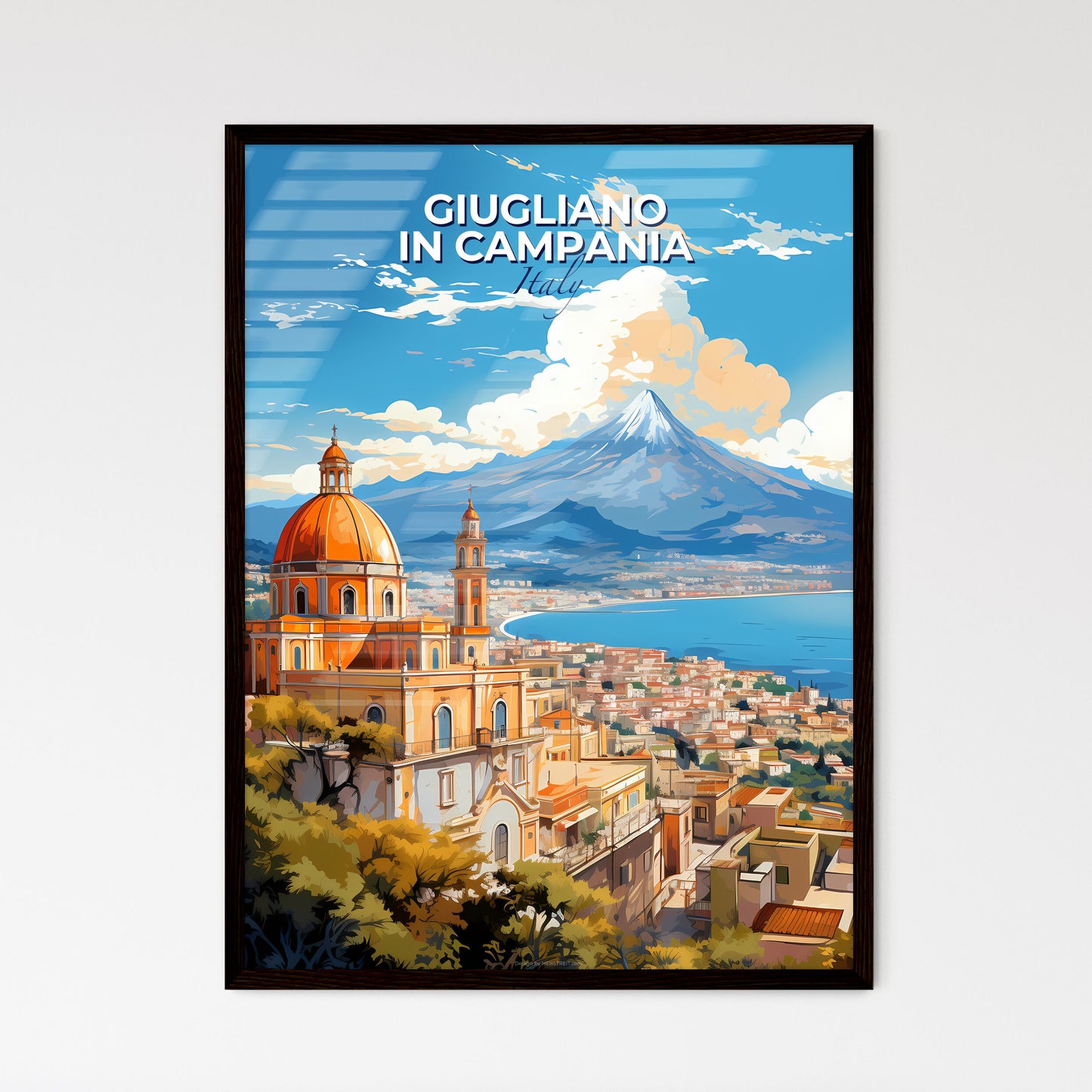 Giugliano in Campania Italy Skyline - A Building With A Dome And A Mountain In The Background - Customizable Travel Gift Default Title