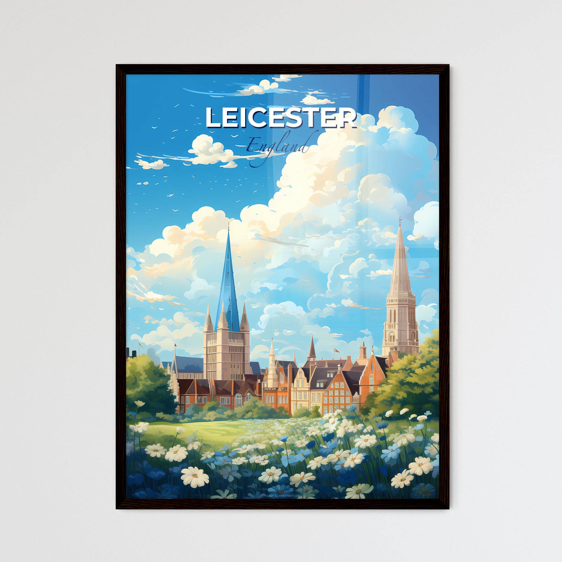 Leicester England Skyline - A Landscape Of A City With A Field Of Flowers And Buildings - Customizable Travel Gift Default Title