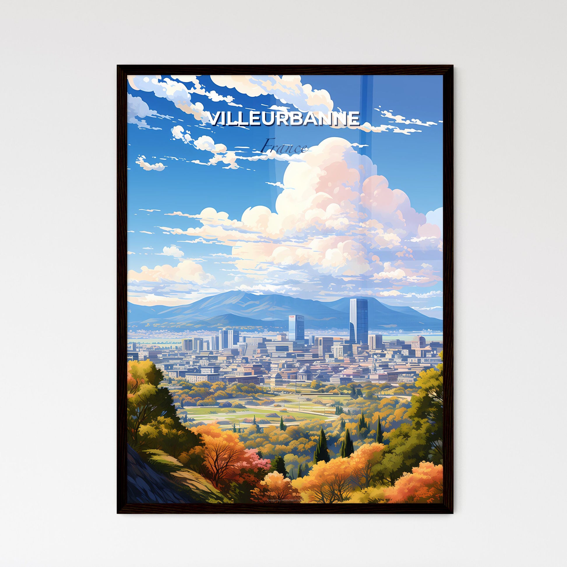 Villeurbanne France Skyline - A Landscape Of A City With Trees And Mountains - Customizable Travel Gift Default Title