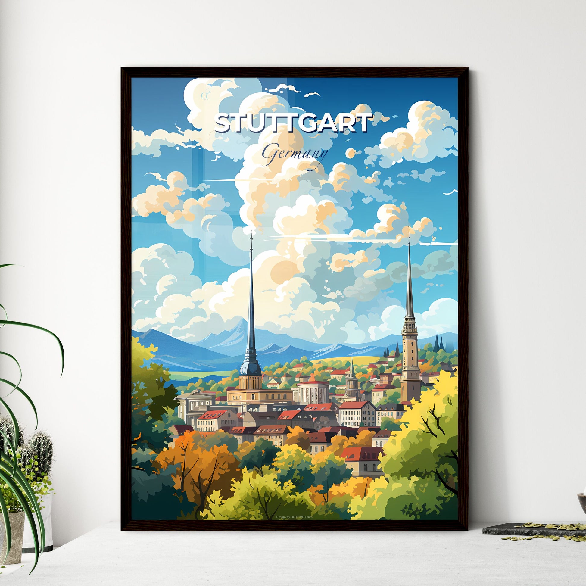 Stuttgart Germany Skyline - A City With Towers And Trees - Customizable Travel Gift Default Title