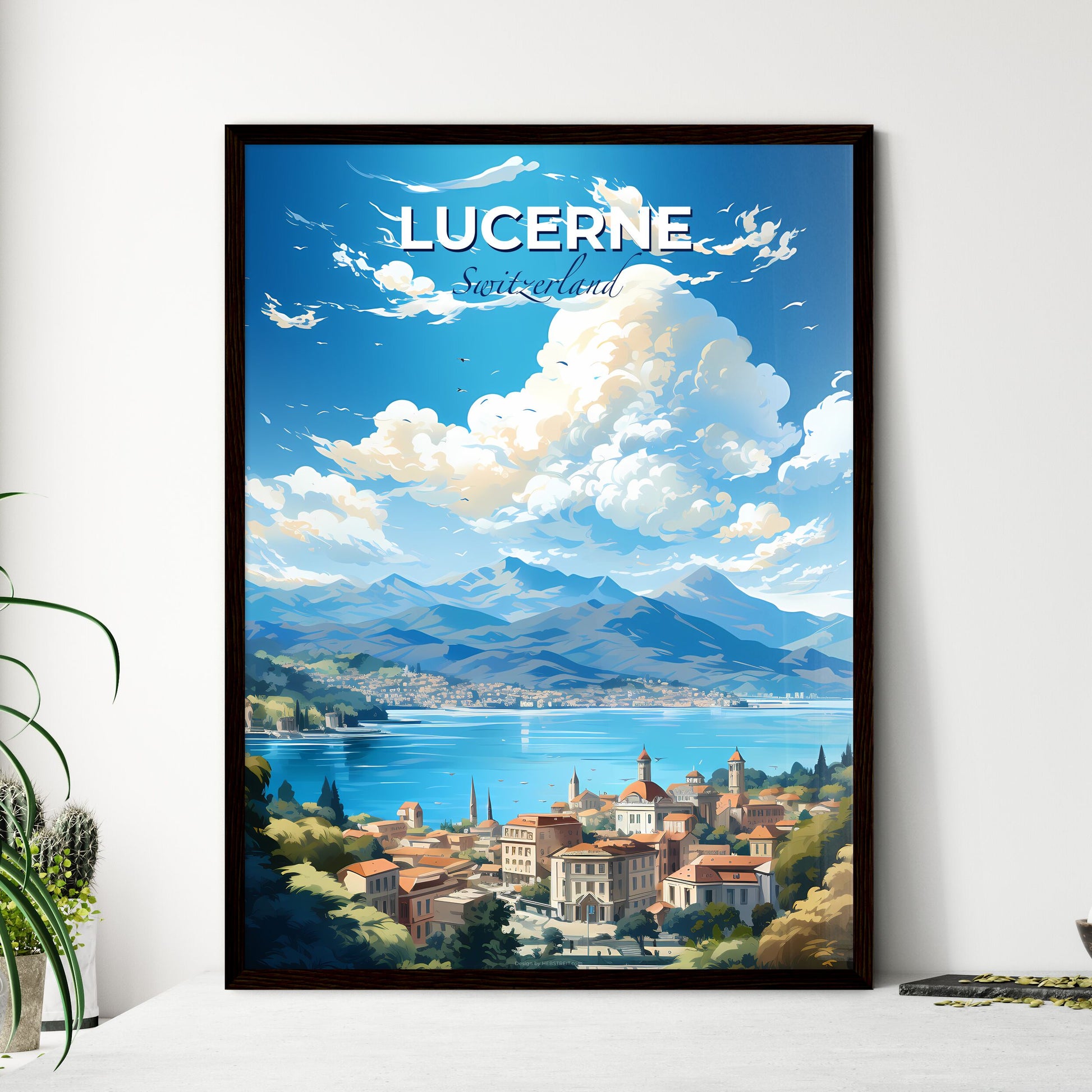 Lucerne Switzerland Skyline - A Landscape Of A Town By A Lake - Customizable Travel Gift Default Title