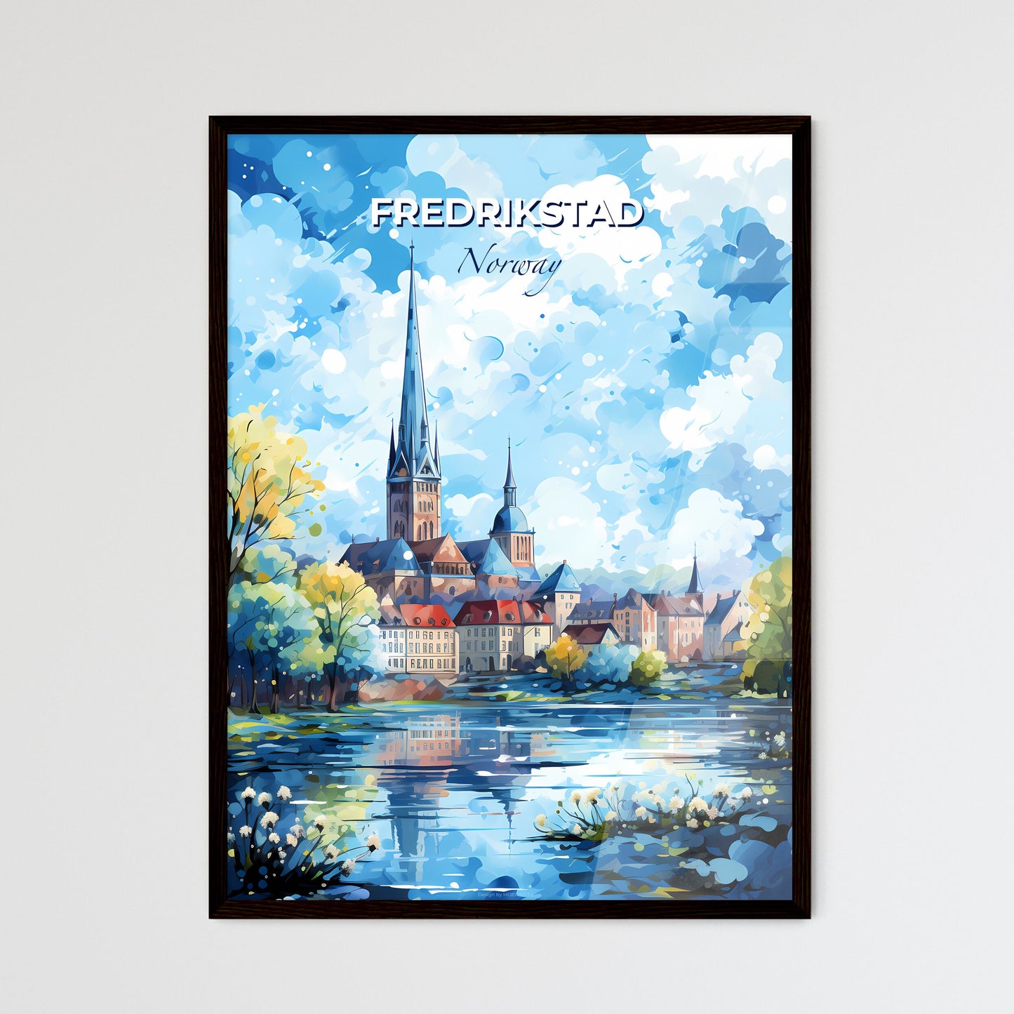 Fredrikstad Norway Skyline - A Watercolor Painting Of A City With A Tall Tower - Customizable Travel Gift Default Title