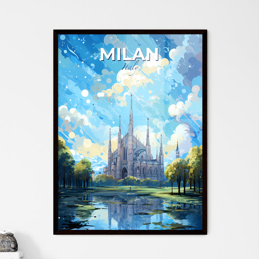Milan Italy Skyline - A Painting Of A Castle With Trees And A Pond - Customizable Travel Gift Default Title