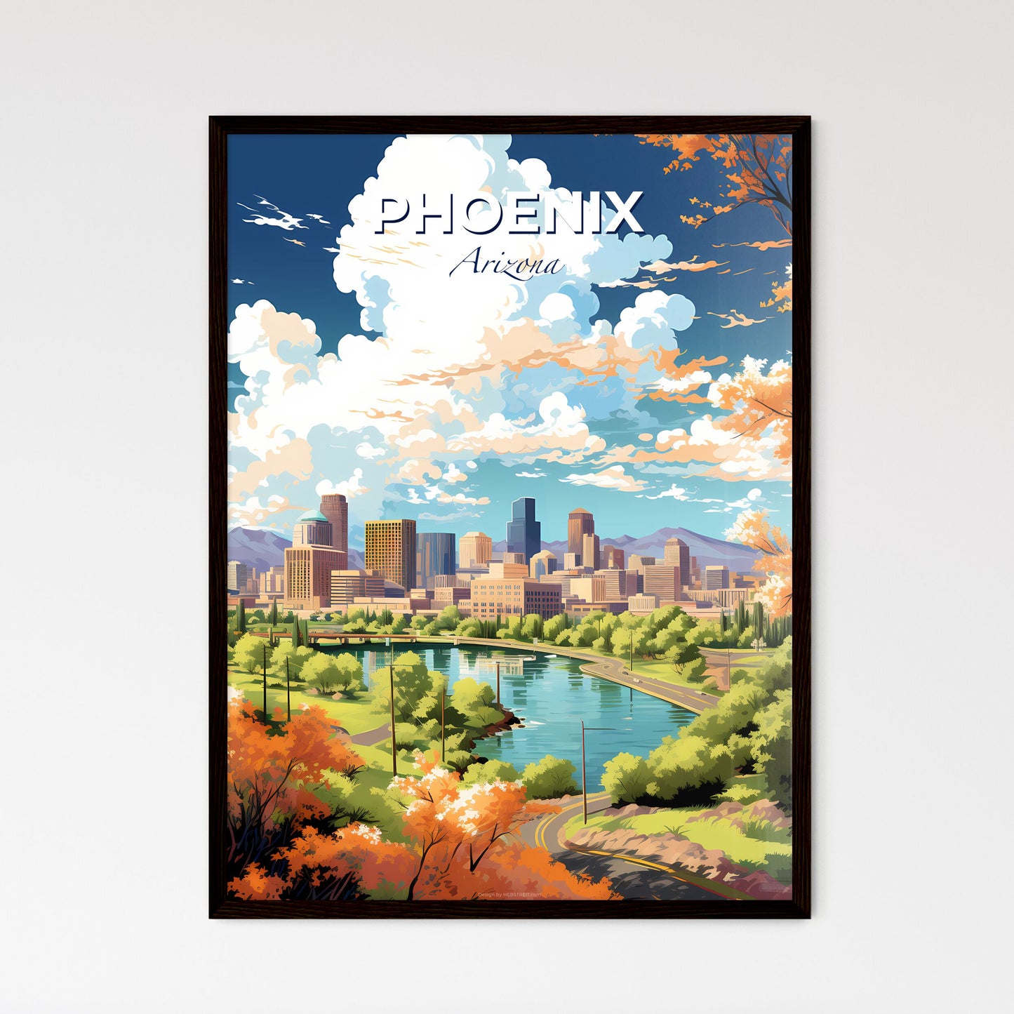 Phoenix Arizona Skyline - A City Landscape With A River And Trees - Customizable Travel Gift Default Title