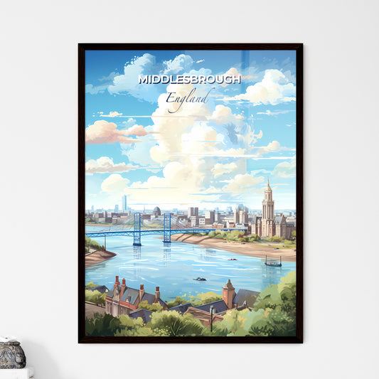 Middlesbrough England Skyline - A Bridge Over A River With Buildings And Trees - Customizable Travel Gift Default Title